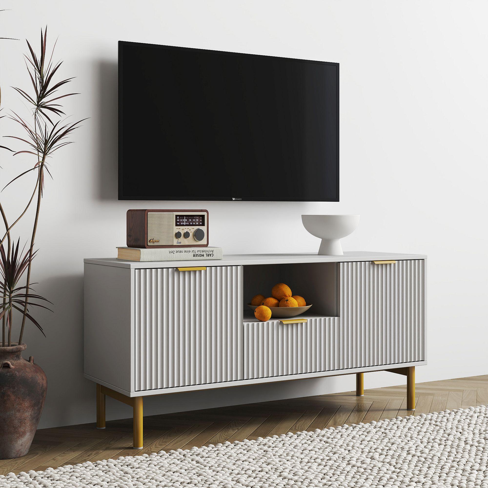 Product photograph of Ridged Grey And Gold Storage Tv Unit from Choice Furniture Superstore.