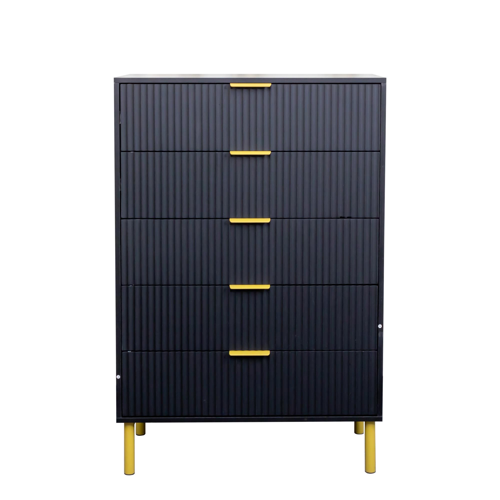 Product photograph of Ridged Black And Gold 5 Drawer Chest from Choice Furniture Superstore.