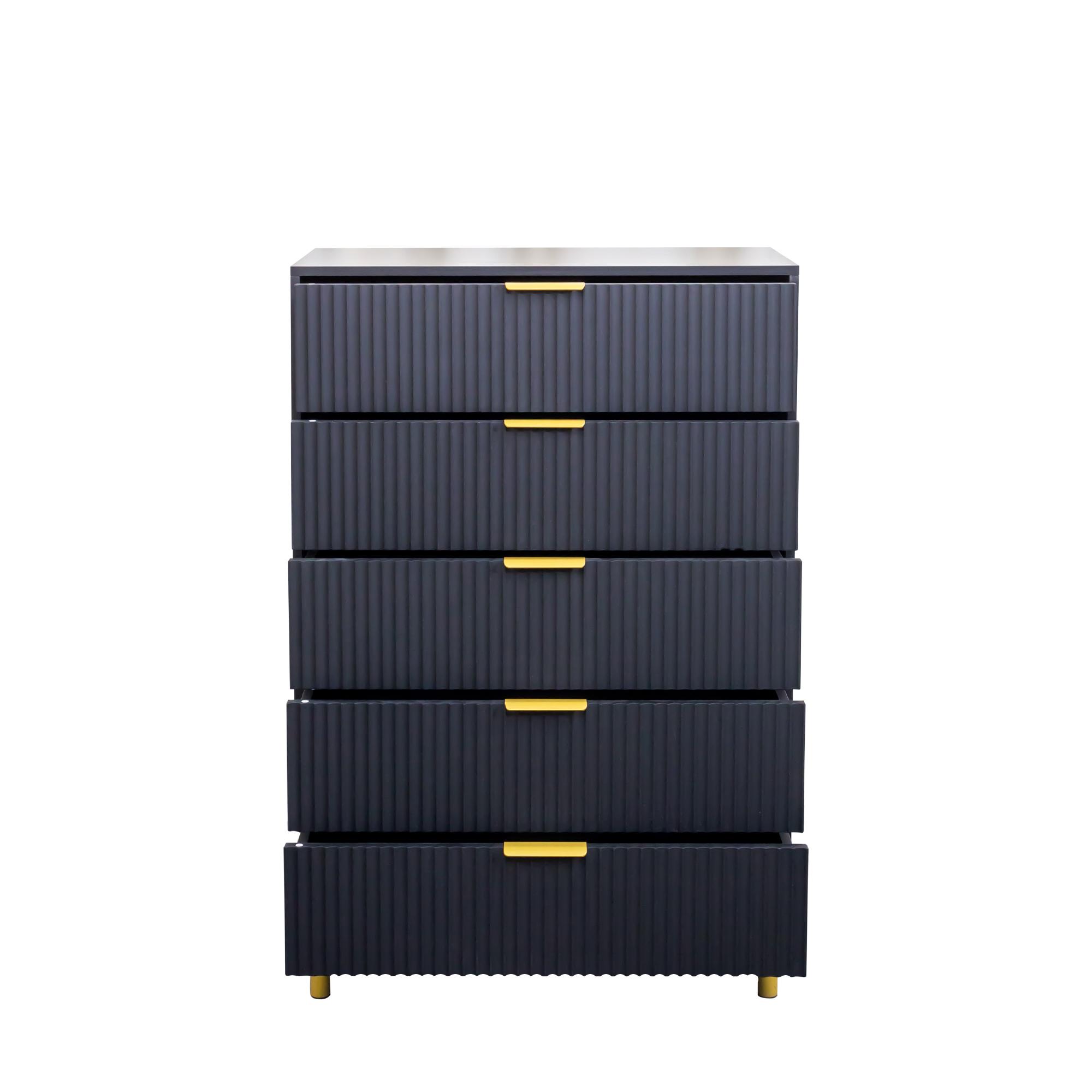 Product photograph of Ridged Black And Gold 5 Drawer Chest from Choice Furniture Superstore.