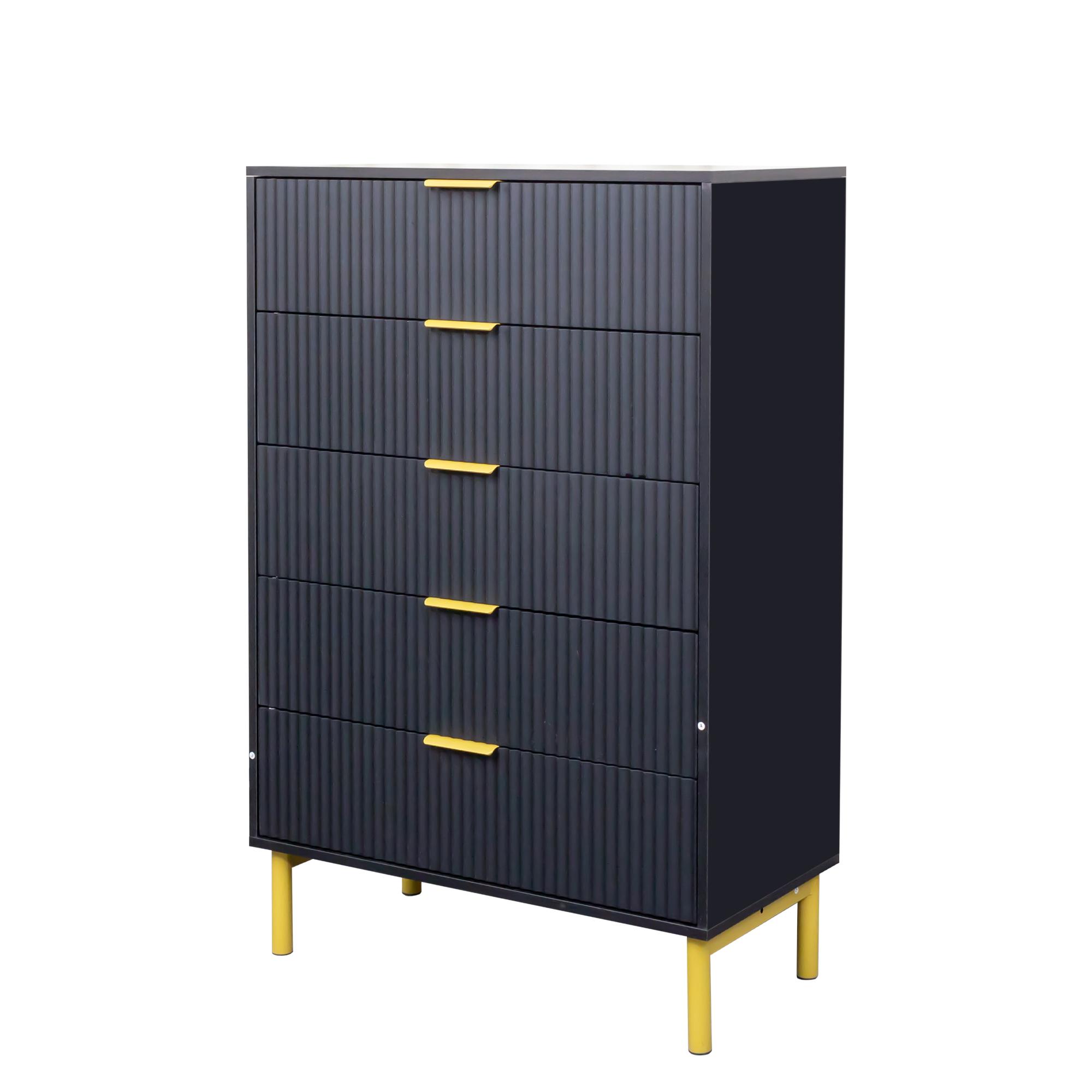 Product photograph of Ridged Black And Gold 5 Drawer Chest from Choice Furniture Superstore.