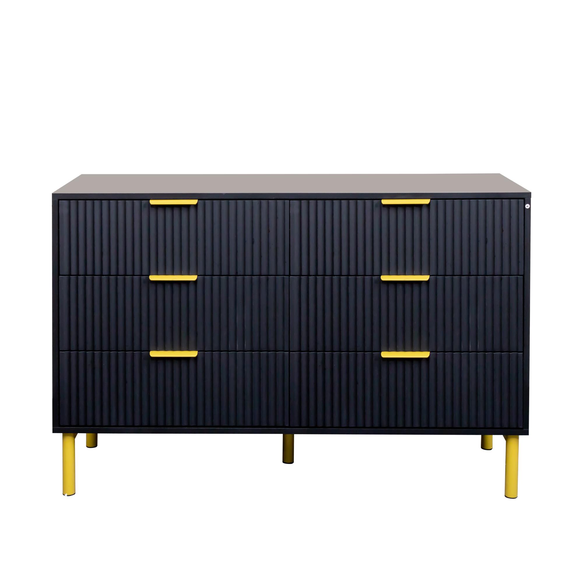 Product photograph of Ridged Black And Gold 6 Drawer Wide Chest from Choice Furniture Superstore.