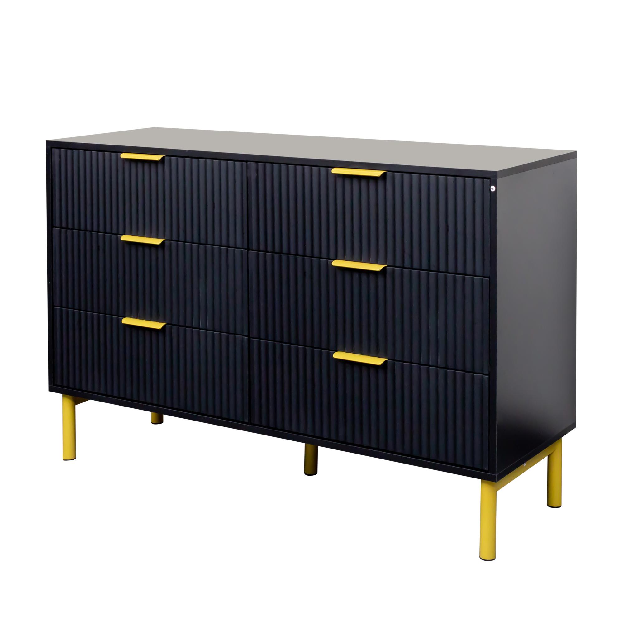 Product photograph of Ridged Black And Gold 6 Drawer Wide Chest from Choice Furniture Superstore.