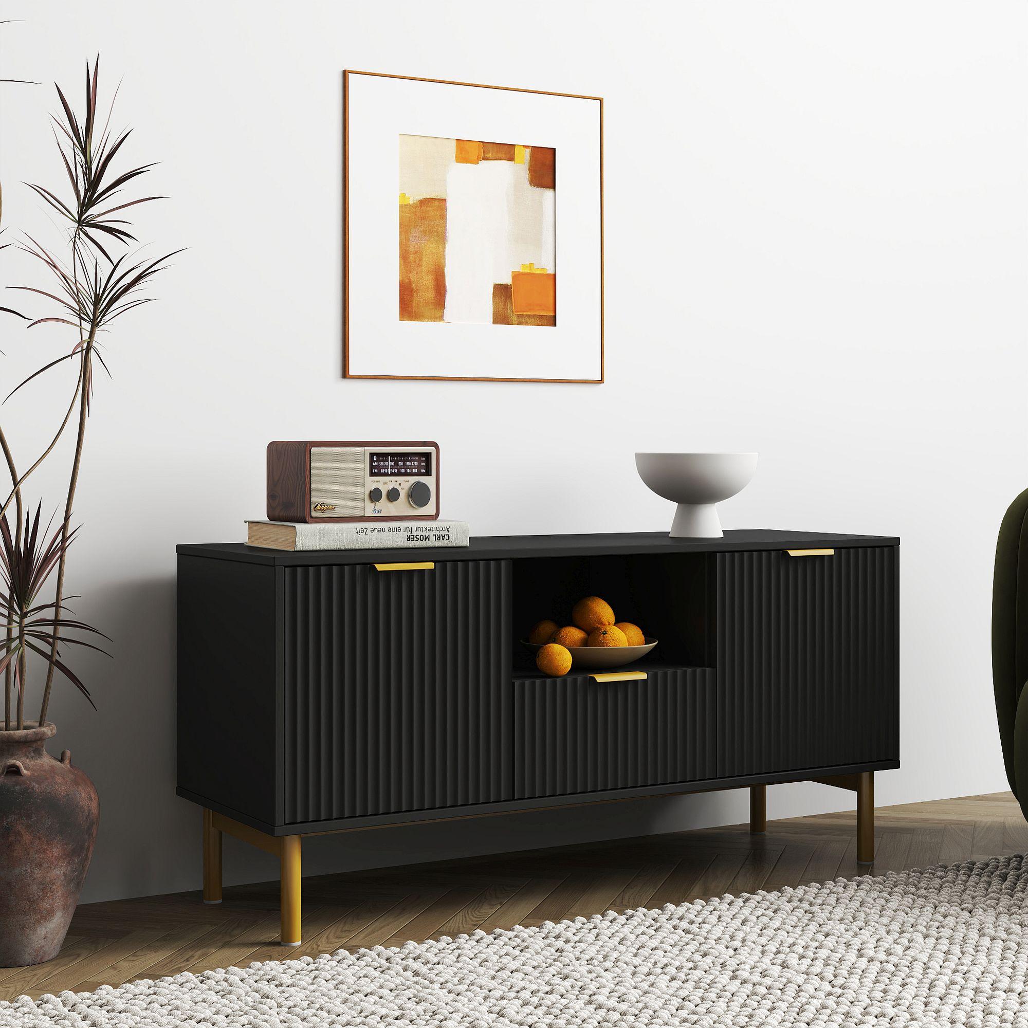 Product photograph of Ridged Black And Gold Storage Tv Unit from Choice Furniture Superstore.