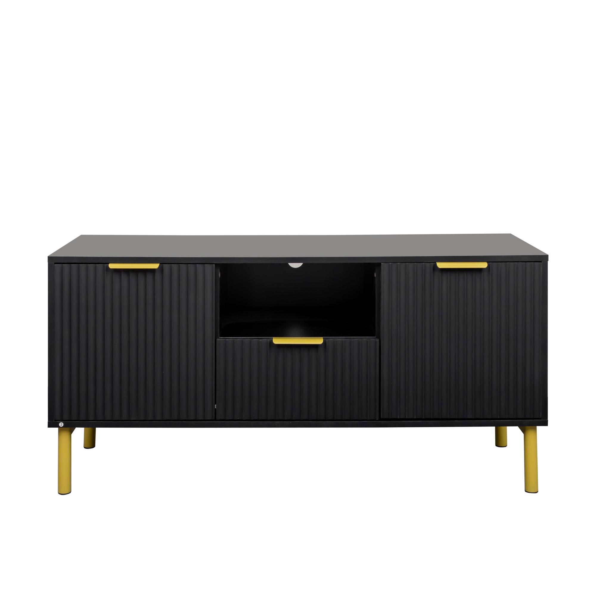Product photograph of Ridged Black And Gold Storage Tv Unit from Choice Furniture Superstore.