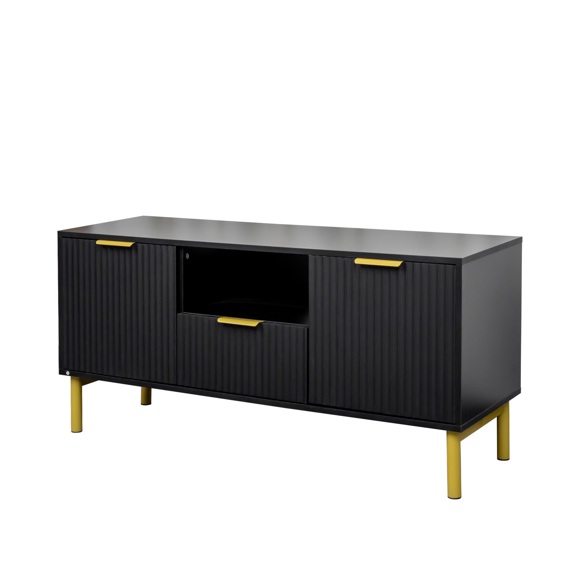 Product photograph of Ridged Black And Gold Storage Tv Unit from Choice Furniture Superstore.