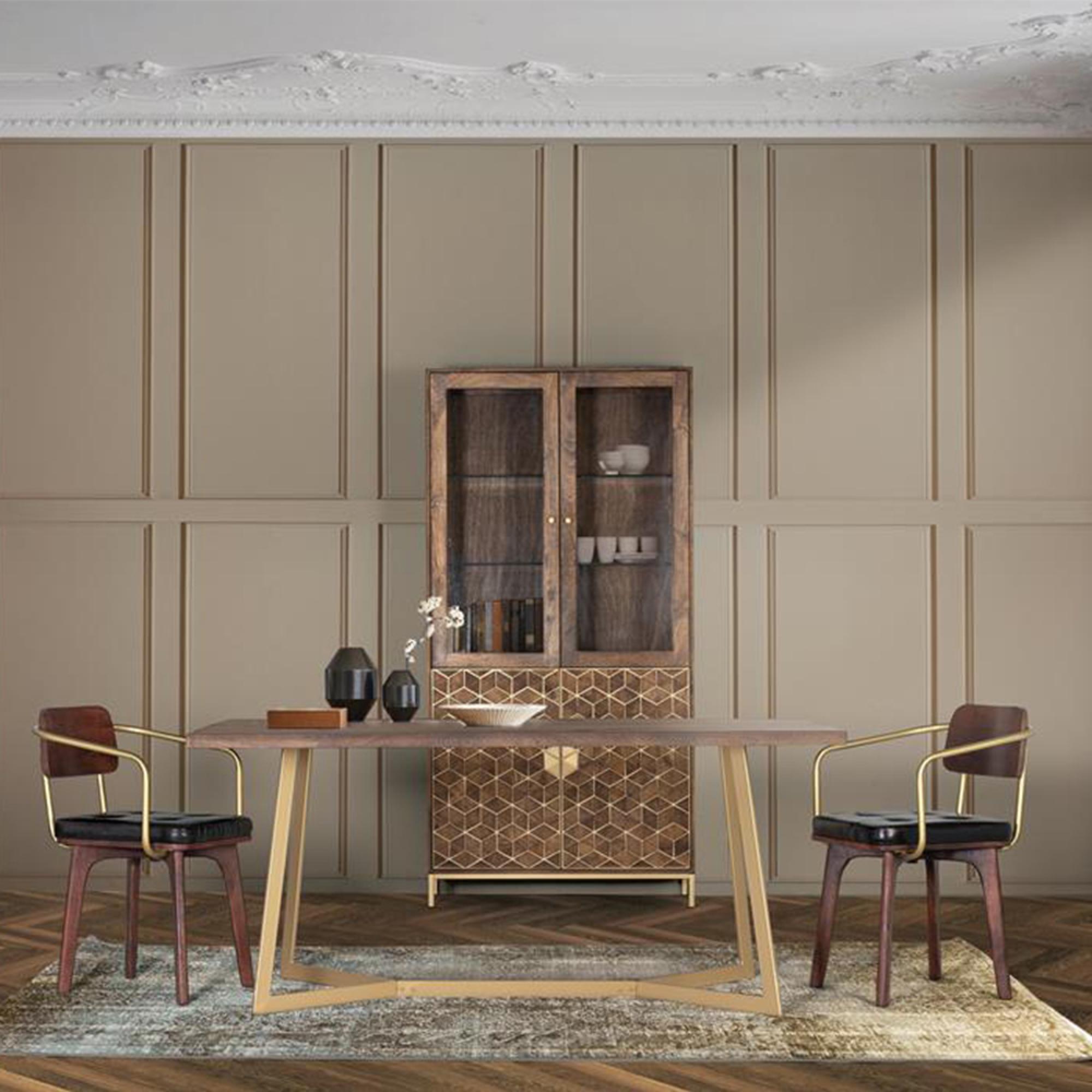 Product photograph of Royersford Mango Wood And Gold Metal 6 Seater Dining Table from Choice Furniture Superstore.