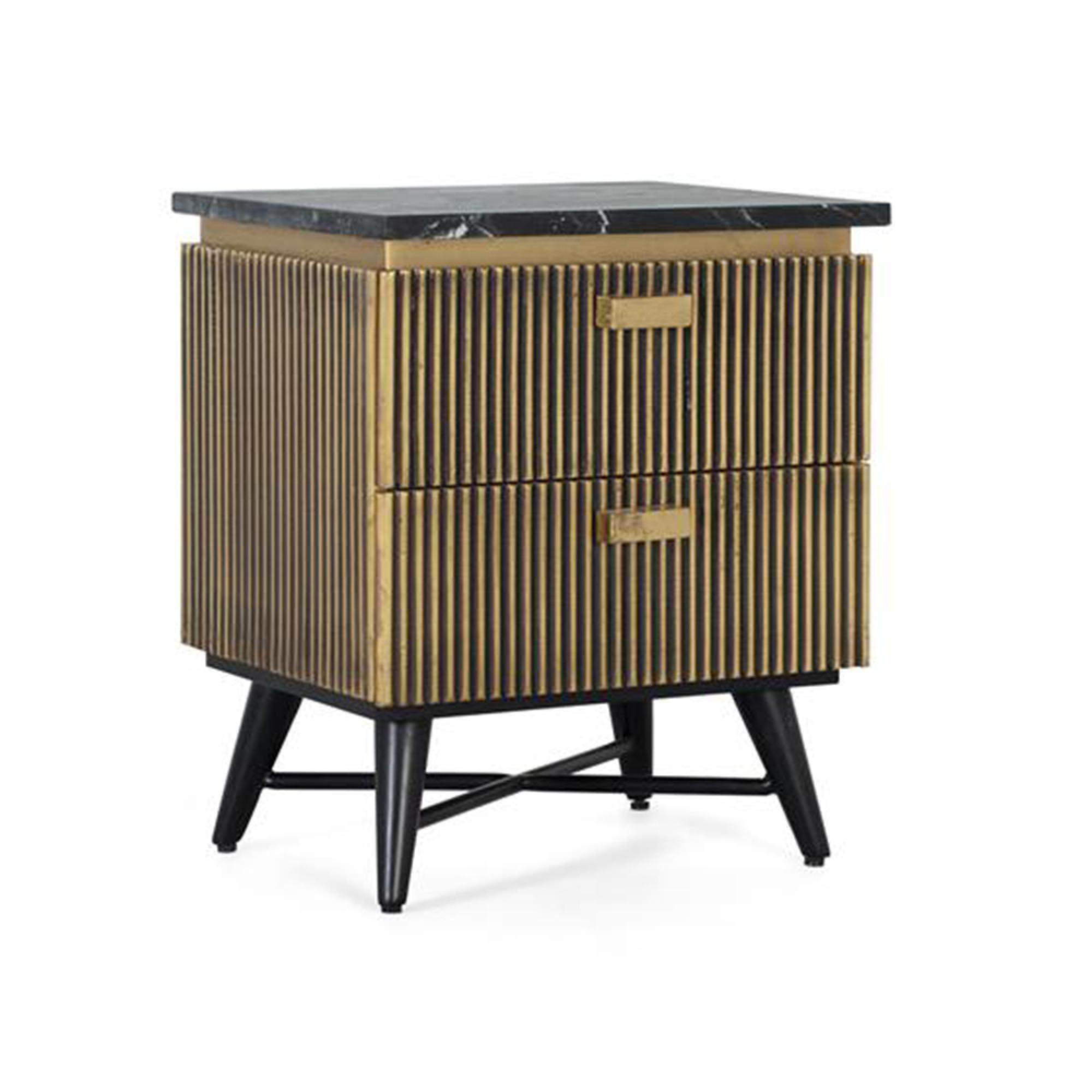 Product photograph of Stephen Brass Ribbed 2 Drawer Bedside Cabinet - Marble Top from Choice Furniture Superstore.