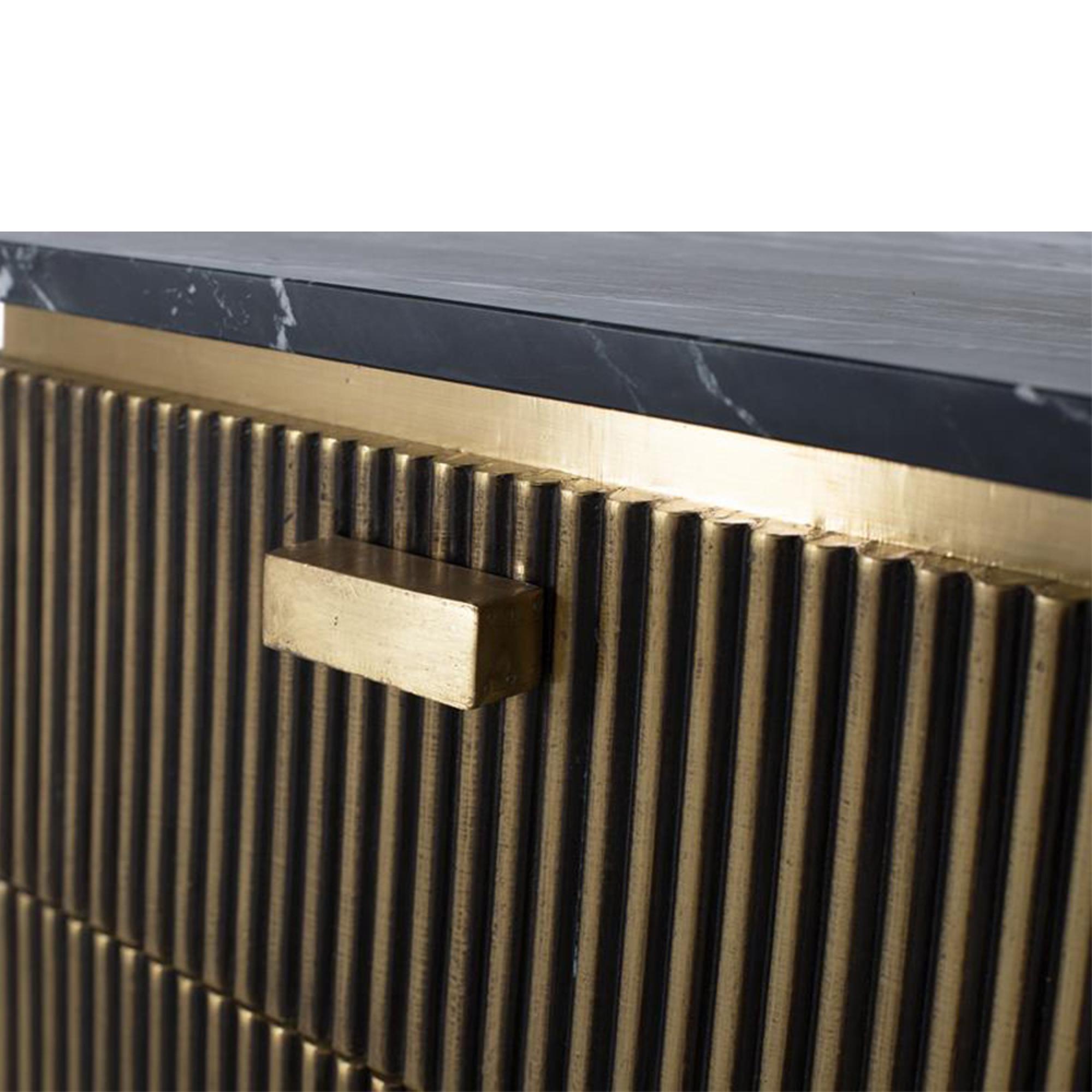 Product photograph of Stephen Brass Ribbed 2 Drawer Bedside Cabinet - Marble Top from Choice Furniture Superstore.