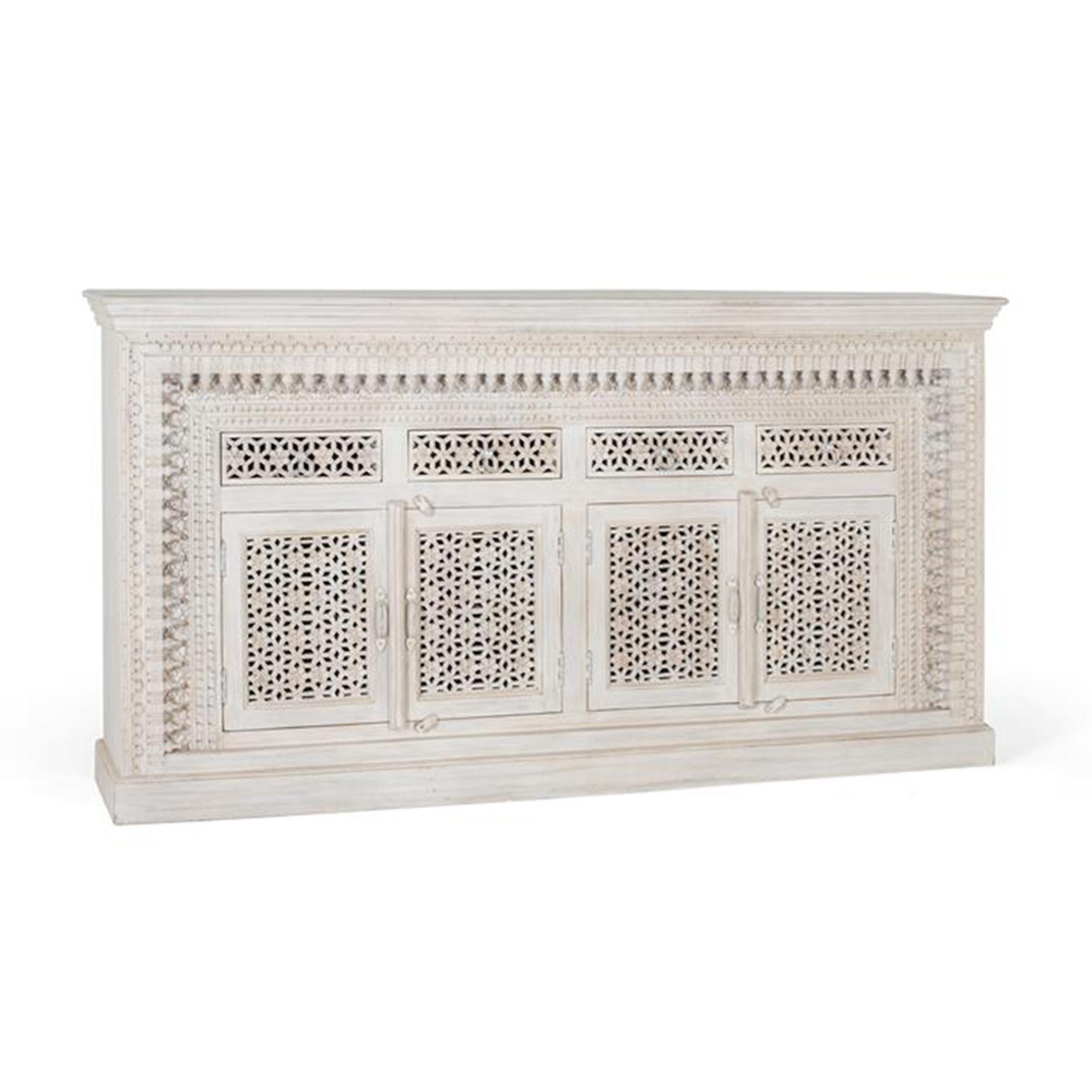 Product photograph of Lomax Antique White Mango Wood Extra Large 4 Door Sideboard - 190cm from Choice Furniture Superstore.