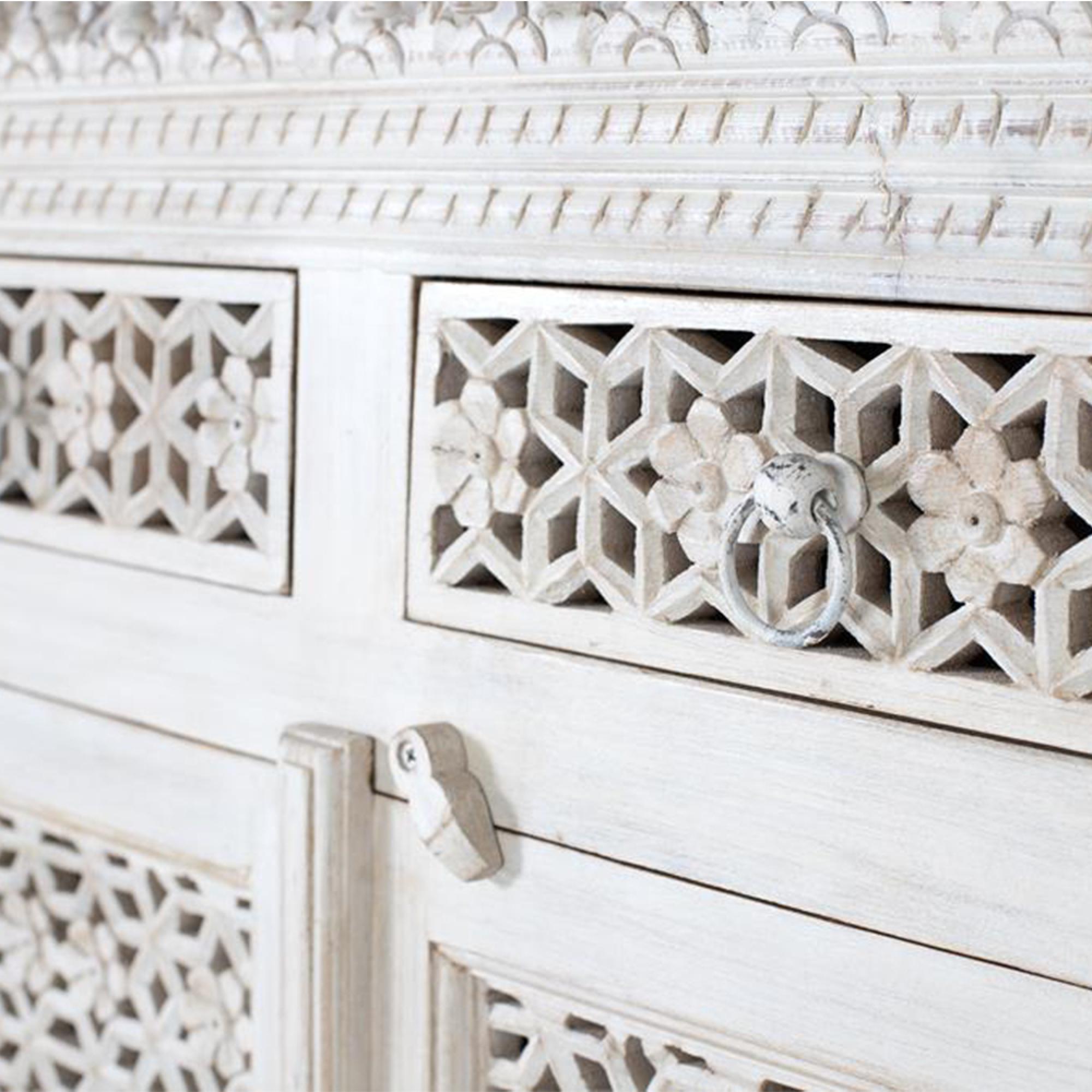 Product photograph of Lomax Antique White Mango Wood Extra Large 4 Door Sideboard - 190cm from Choice Furniture Superstore.