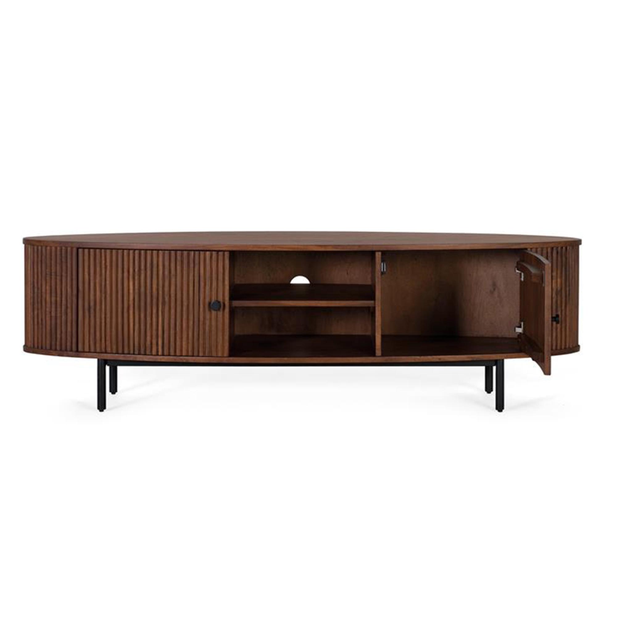 Product photograph of Paloma Fluted Acacia Wood Storage Curved Tv Unit from Choice Furniture Superstore.