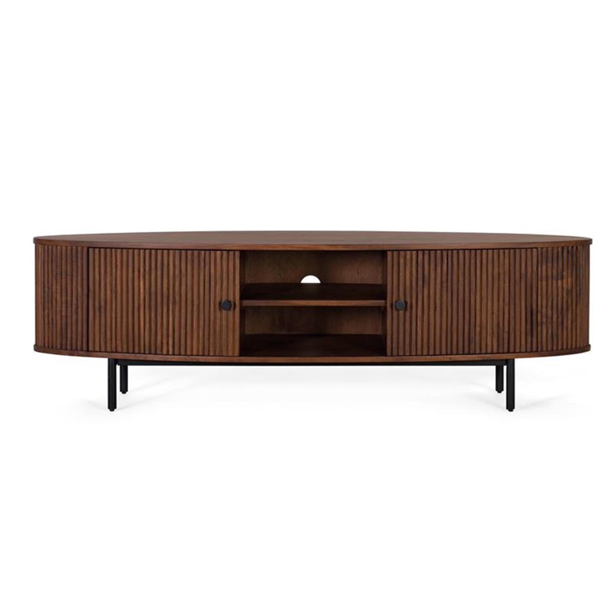 Product photograph of Paloma Fluted Acacia Wood Storage Curved Tv Unit from Choice Furniture Superstore.
