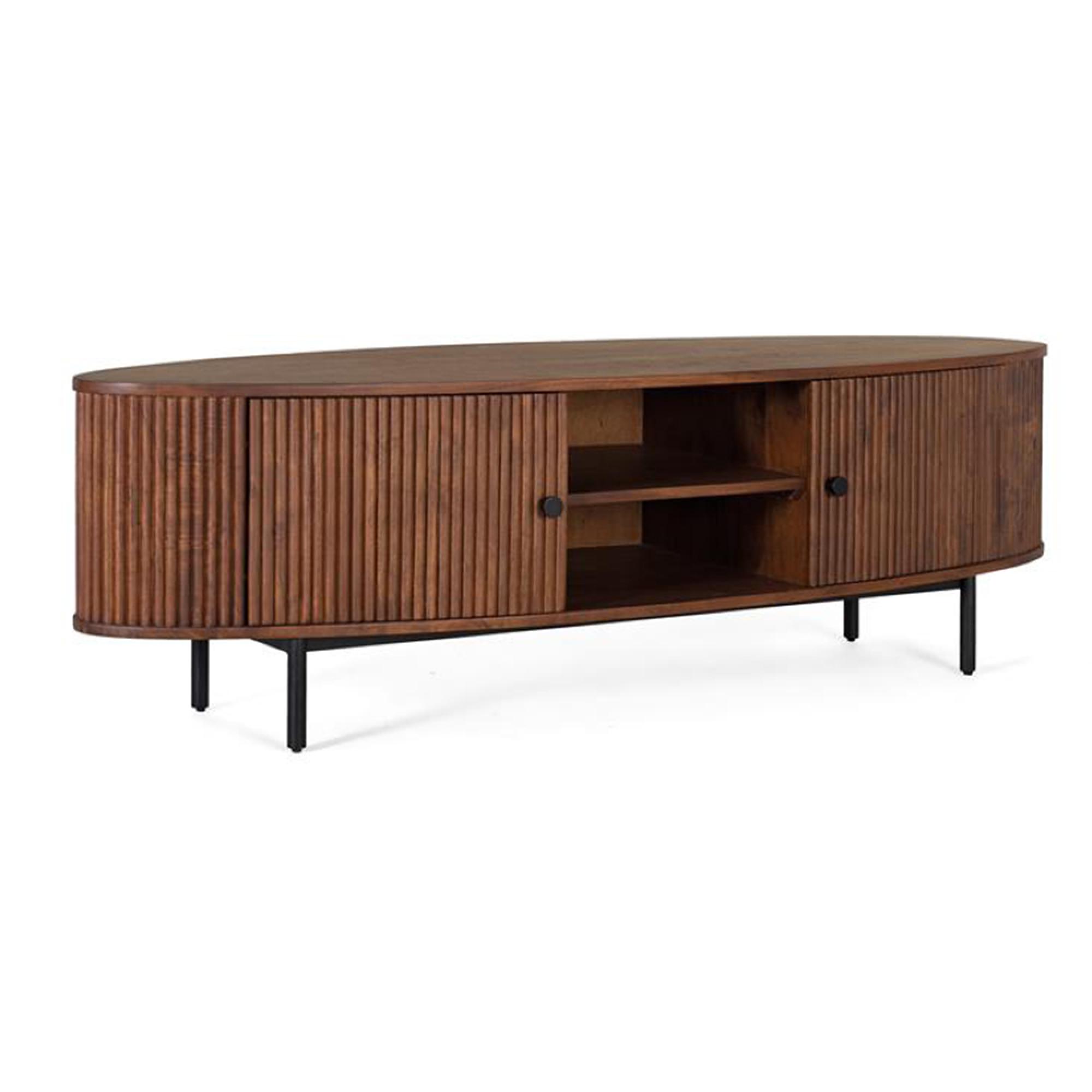 Product photograph of Paloma Fluted Acacia Wood Storage Curved Tv Unit from Choice Furniture Superstore.