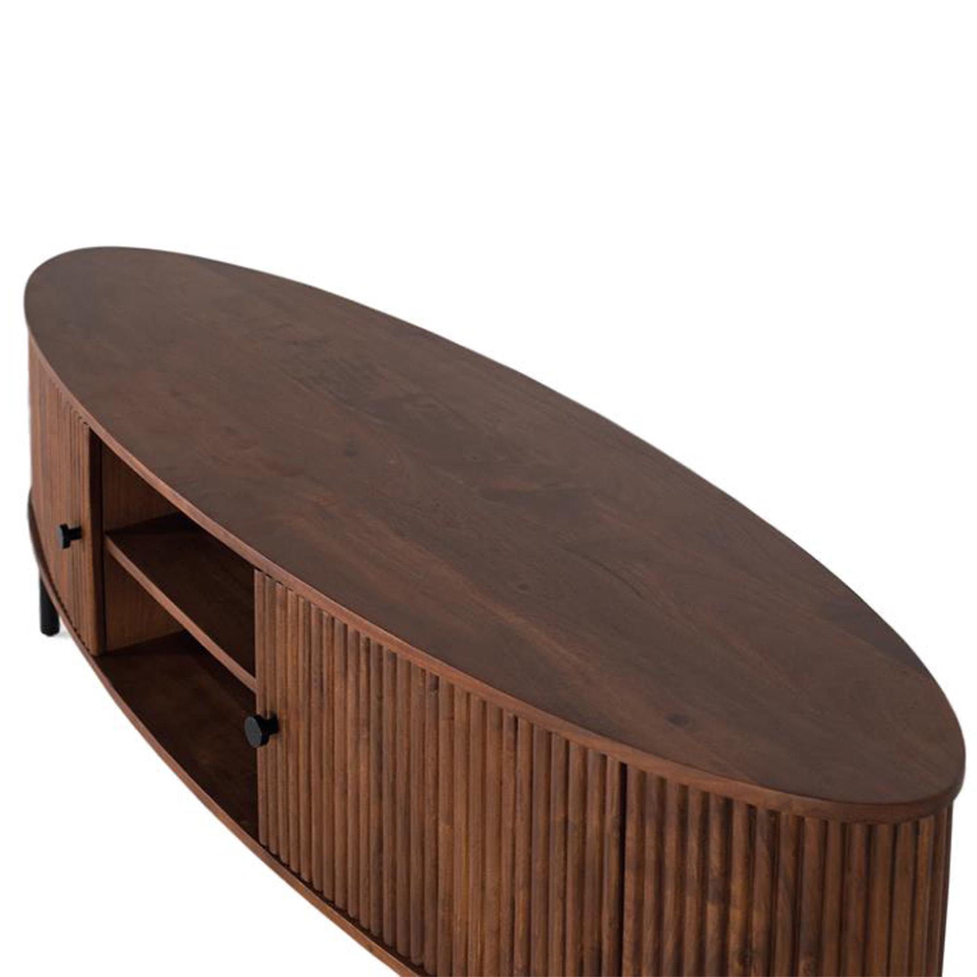 Product photograph of Paloma Fluted Acacia Wood Storage Curved Tv Unit from Choice Furniture Superstore.