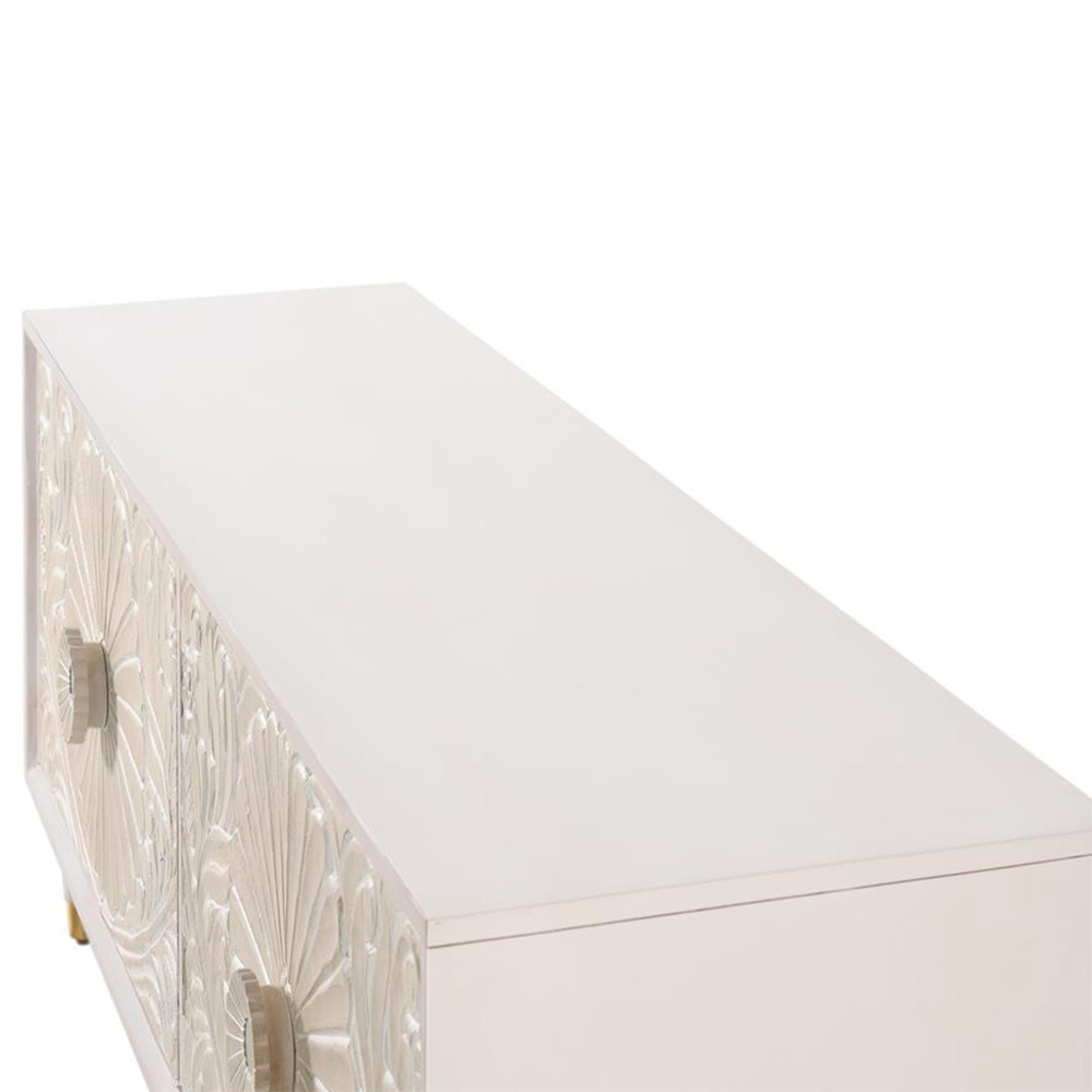Product photograph of Dover White Hand Carved Mango Wood Storage Tv Unit from Choice Furniture Superstore.