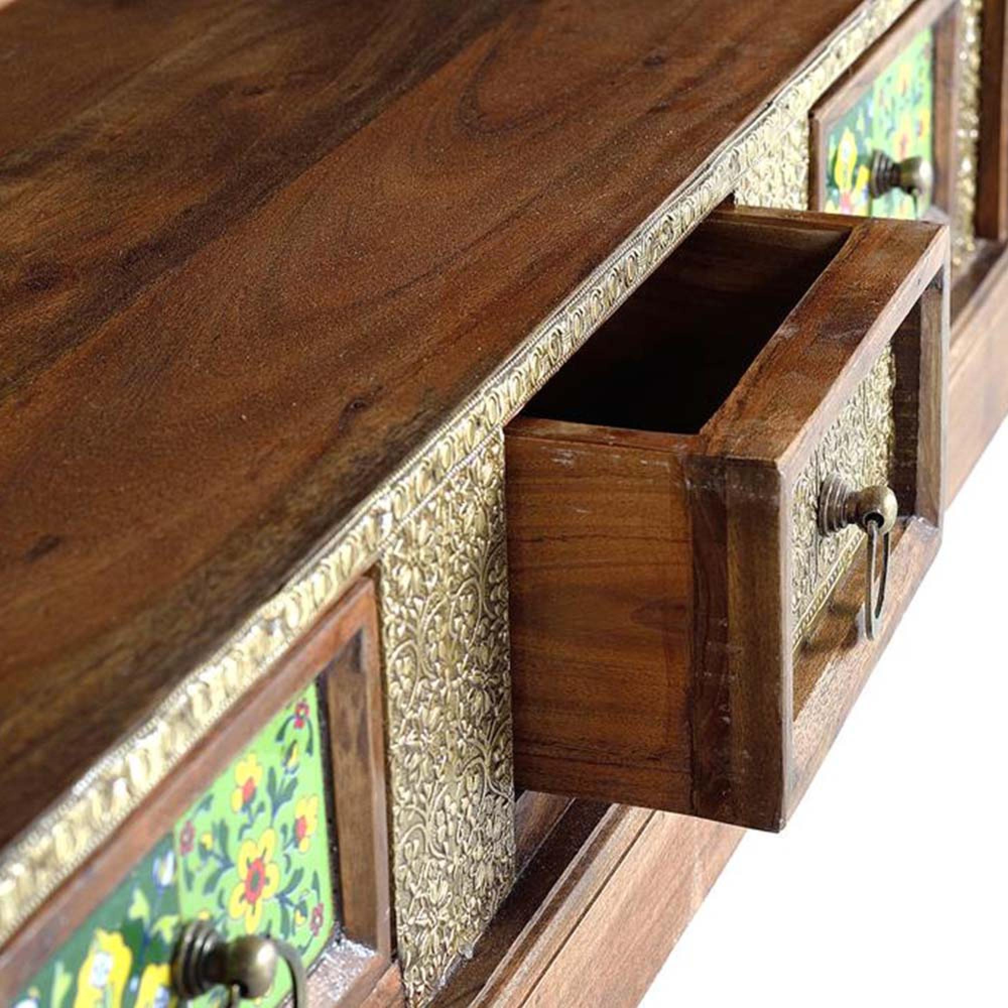 Product photograph of Trona Acacia Wood Brass Cladded Storage Tv Unit from Choice Furniture Superstore.