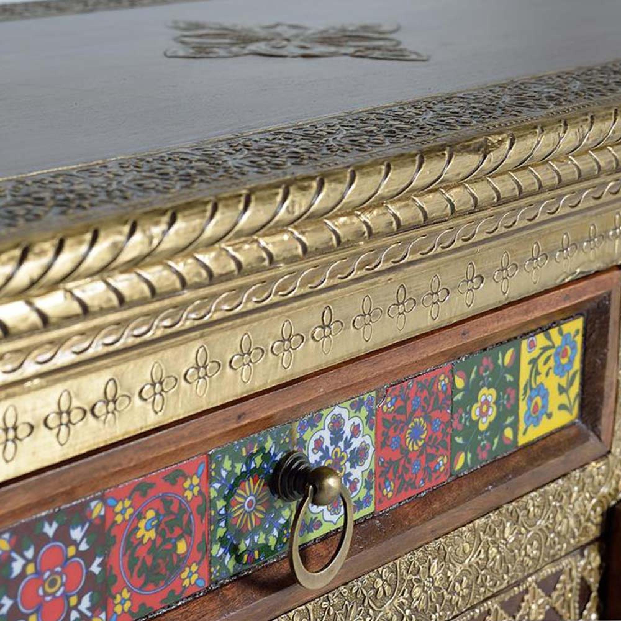 Product photograph of Trona Acacia Wood Brass Cladded Large 3 Door Sideboard - 150cm from Choice Furniture Superstore.