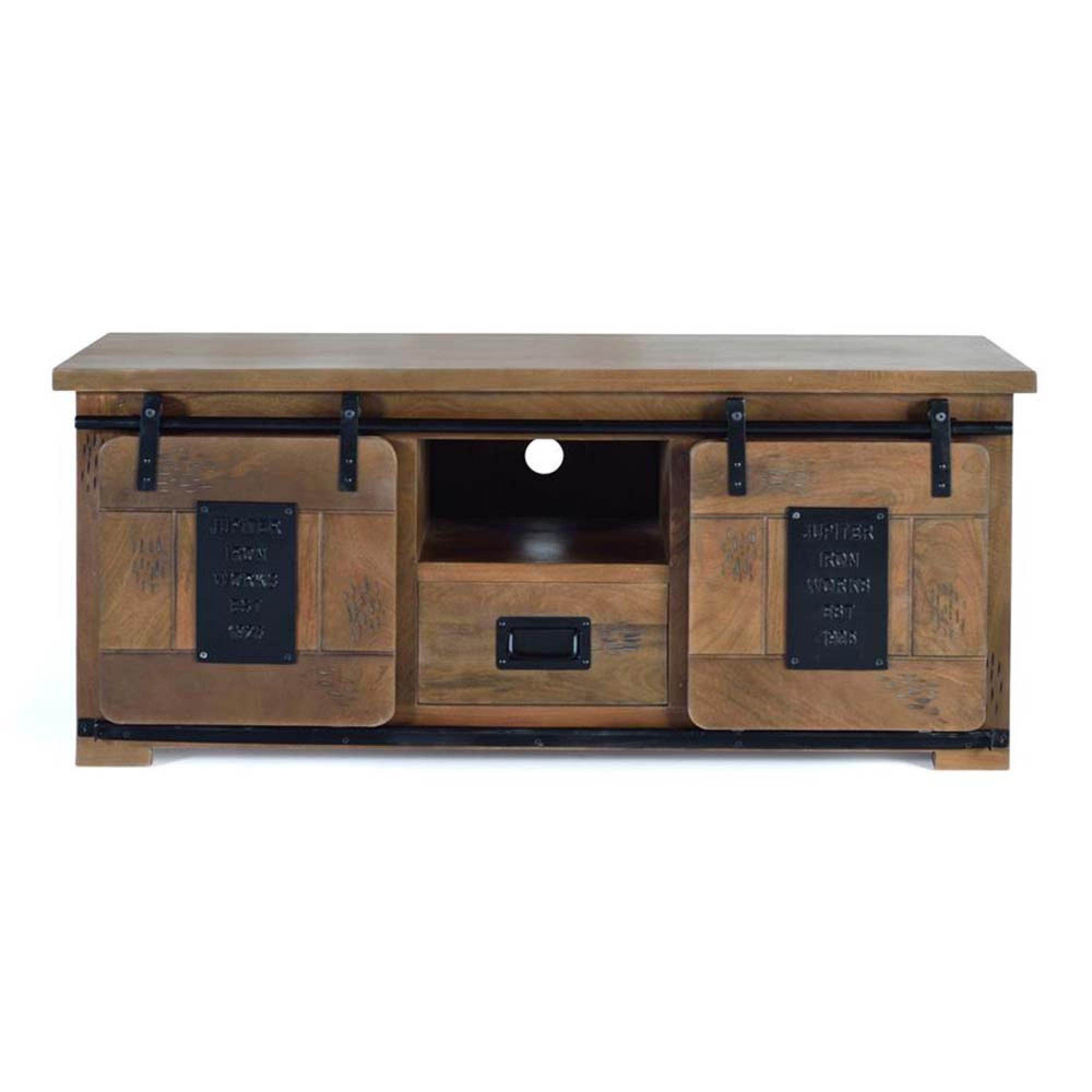 Product photograph of Iron Works Industrial Mango Wood Large 130cm Tv Unit from Choice Furniture Superstore.
