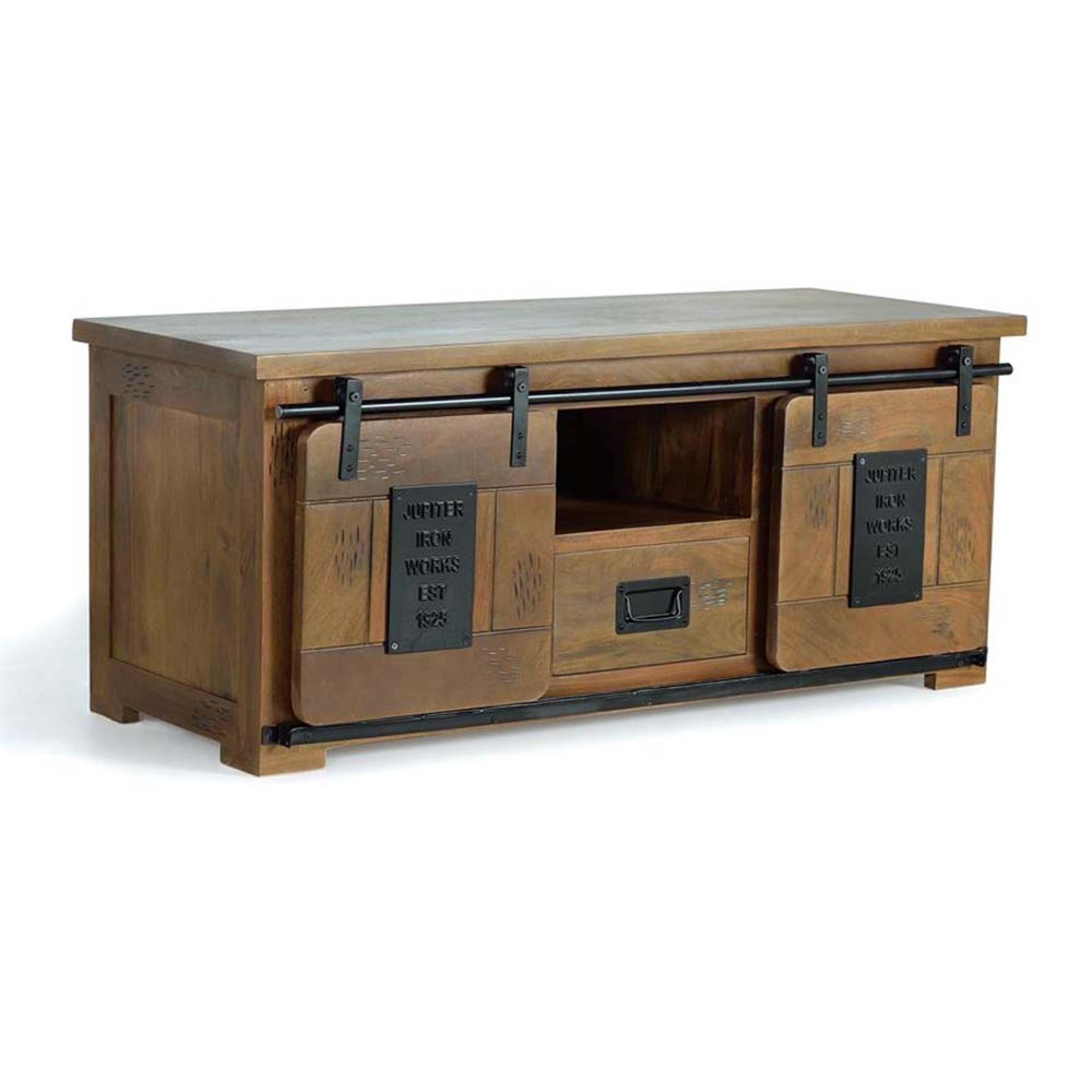 Product photograph of Iron Works Industrial Mango Wood Large 130cm Tv Unit from Choice Furniture Superstore.