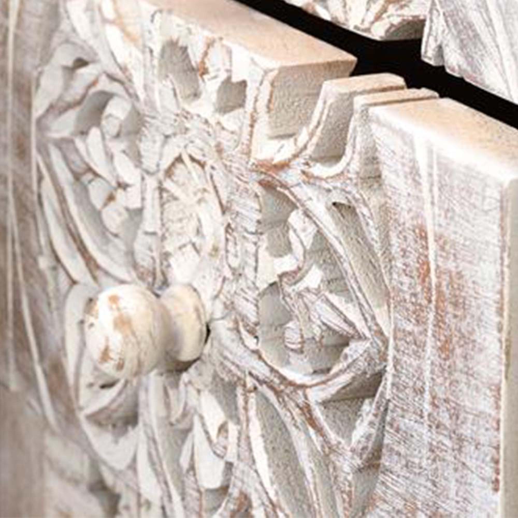 Product photograph of Quintana White Washed Carved Mango Wood 5 Drawer Tall Chest from Choice Furniture Superstore.
