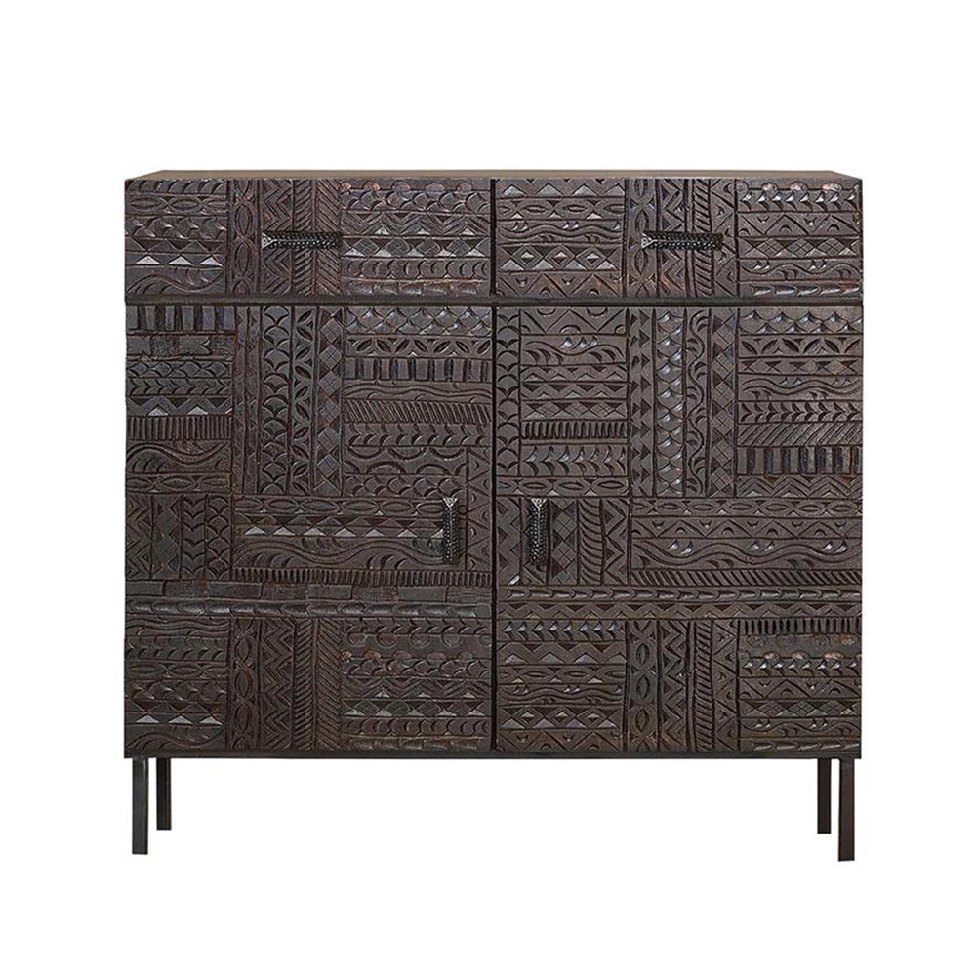Product photograph of Macedonia Hand Carved Mango Wood Small 2 Door Sideboard - 100cm from Choice Furniture Superstore.