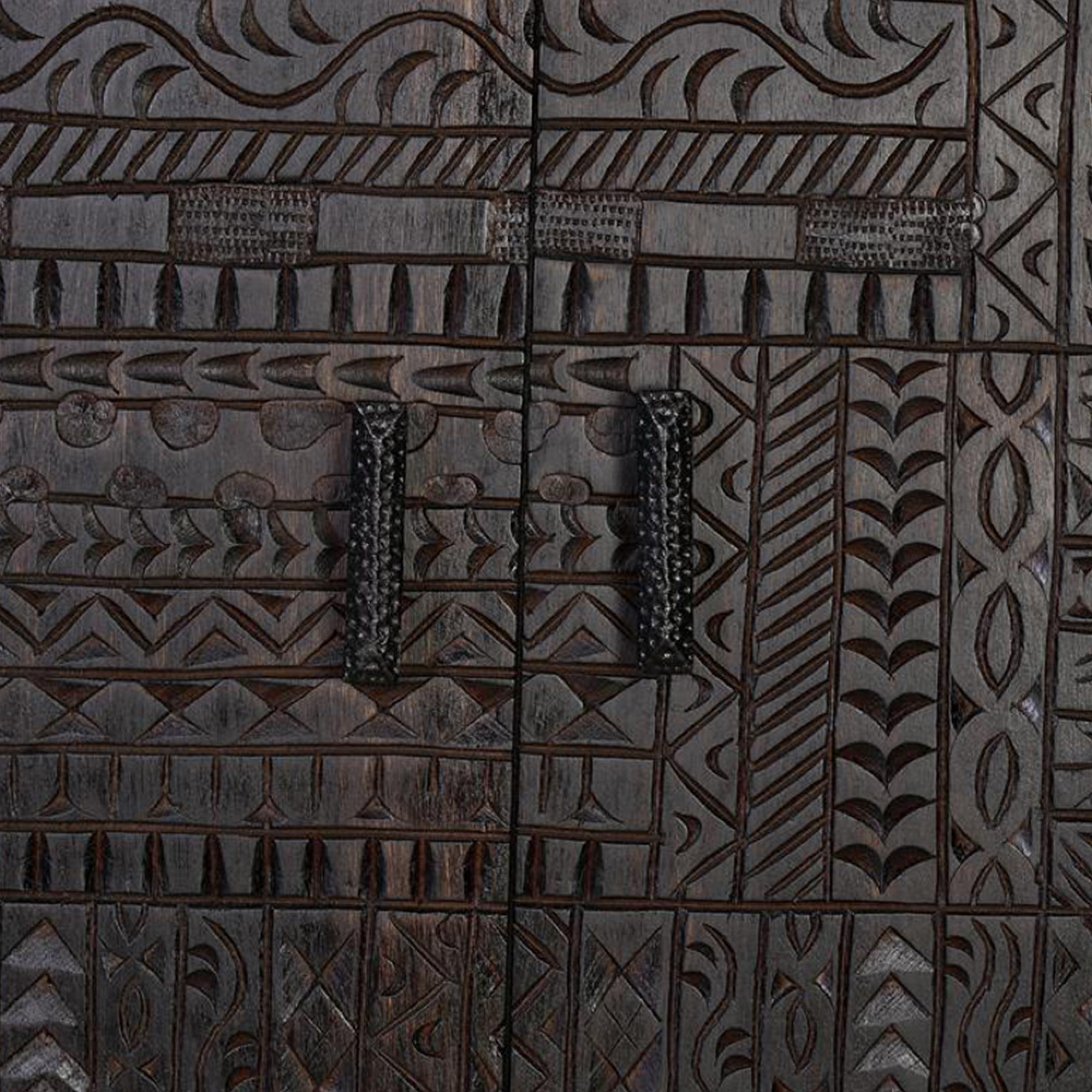 Product photograph of Macedonia Hand Carved Mango Wood Small 2 Door Sideboard - 100cm from Choice Furniture Superstore.