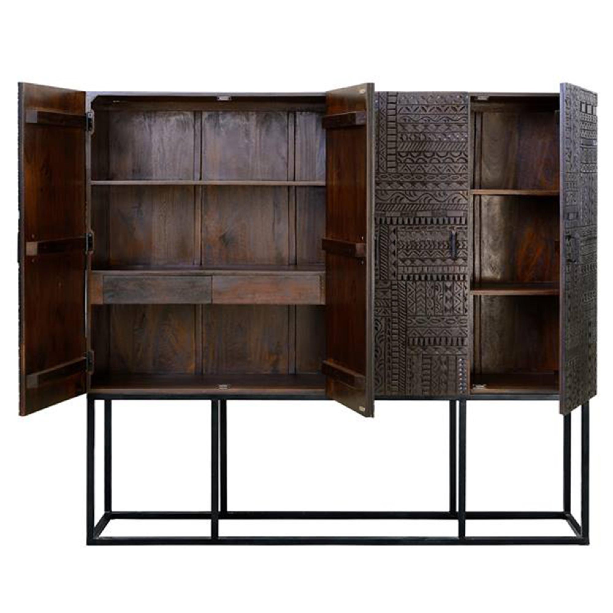 Product photograph of Macedonia Hand Carved Mango Wood 4 Door Hall Cabinet from Choice Furniture Superstore.