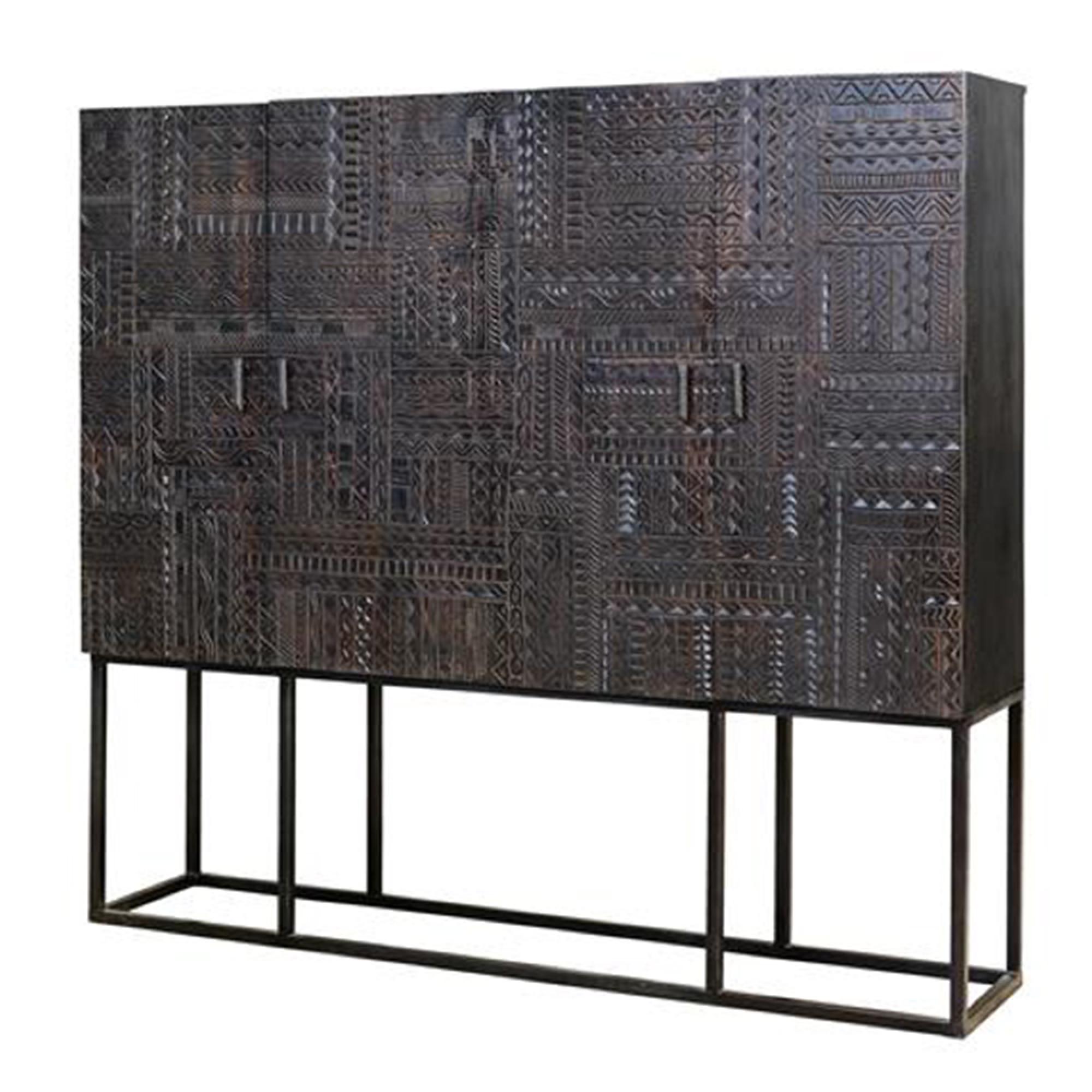 Product photograph of Macedonia Hand Carved Mango Wood 4 Door Hall Cabinet from Choice Furniture Superstore.