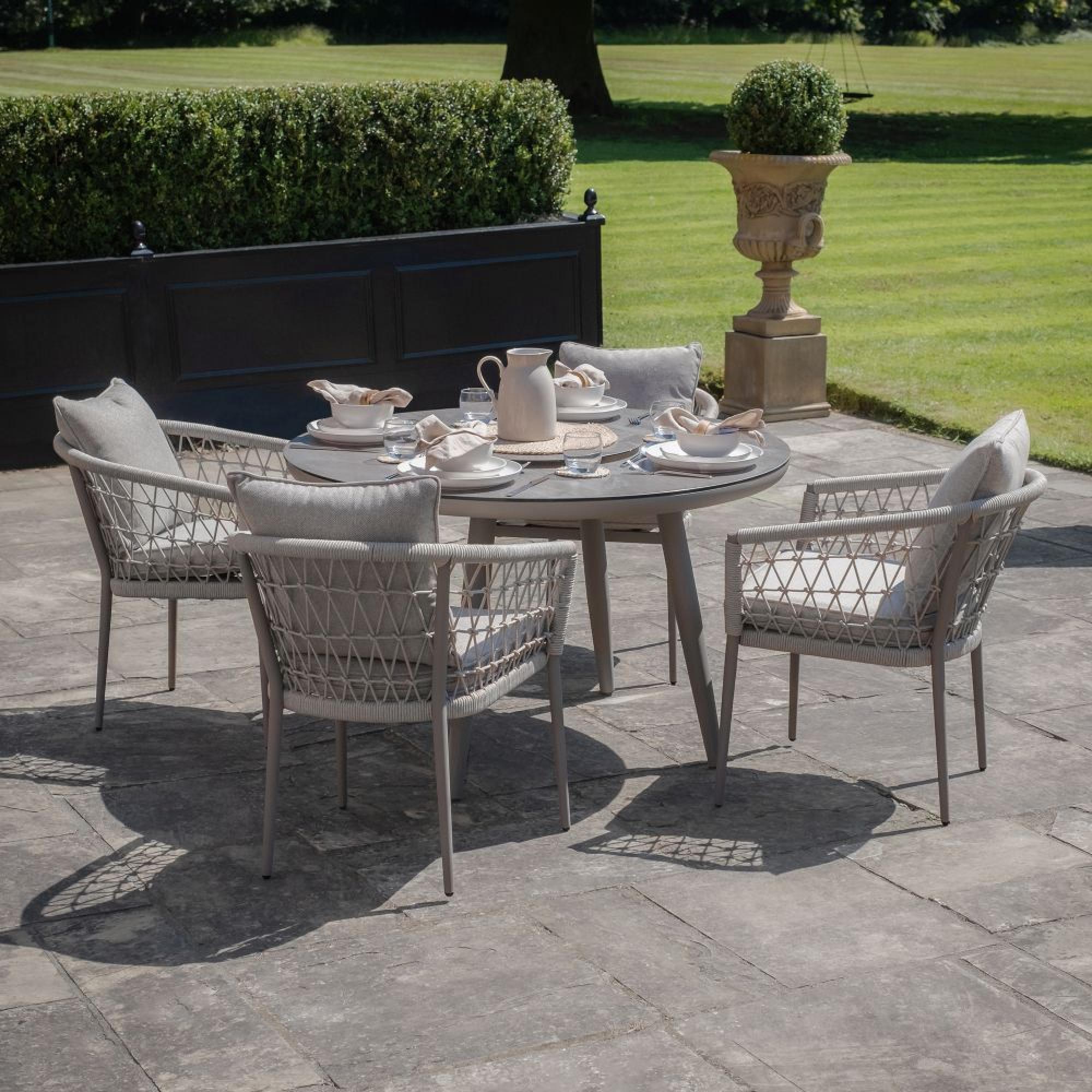 Product photograph of Maze Monaco Cool Linen 4 Seat Lazy Susan Round Dining Set from Choice Furniture Superstore.