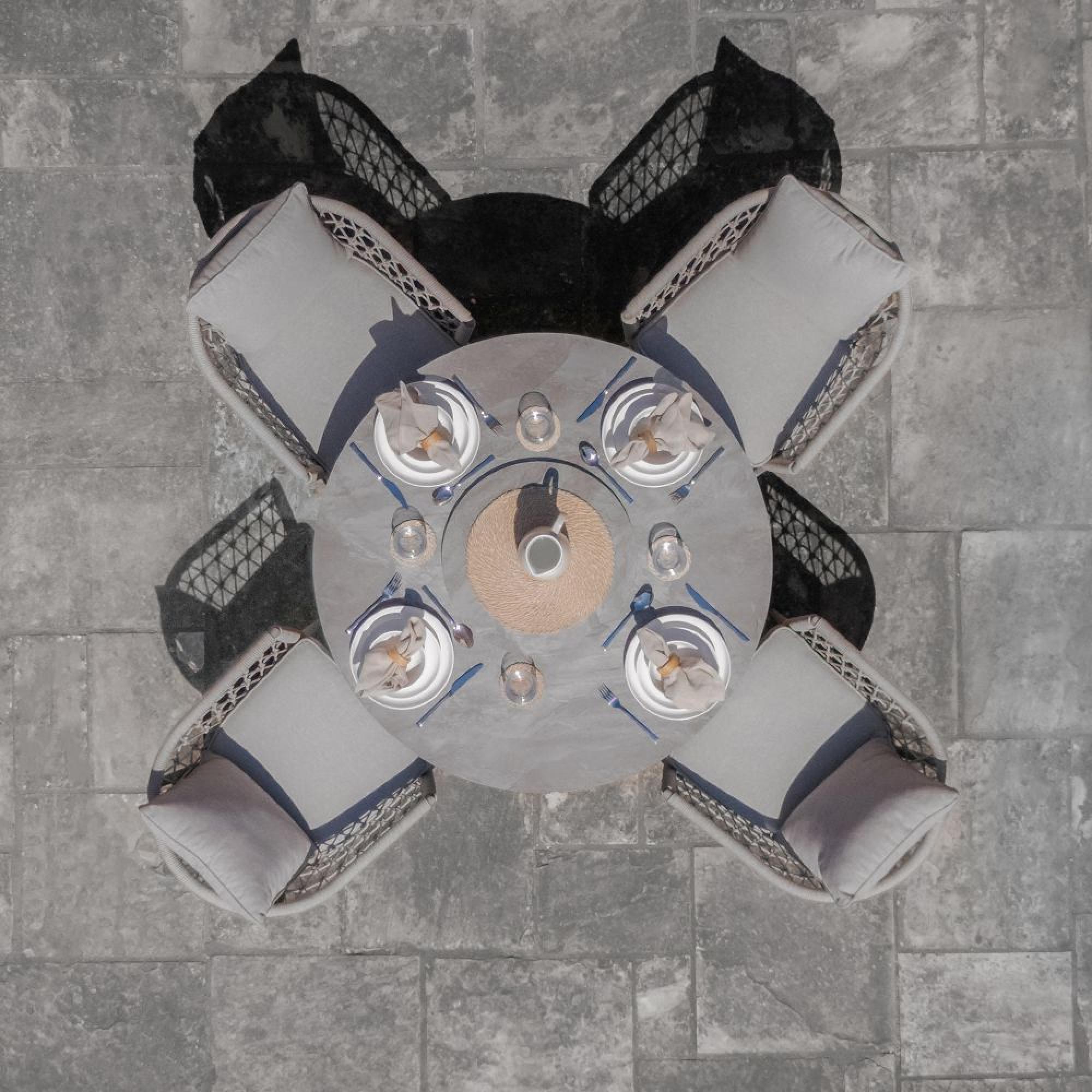 Product photograph of Maze Monaco Cool Linen 4 Seat Lazy Susan Round Dining Set from Choice Furniture Superstore.