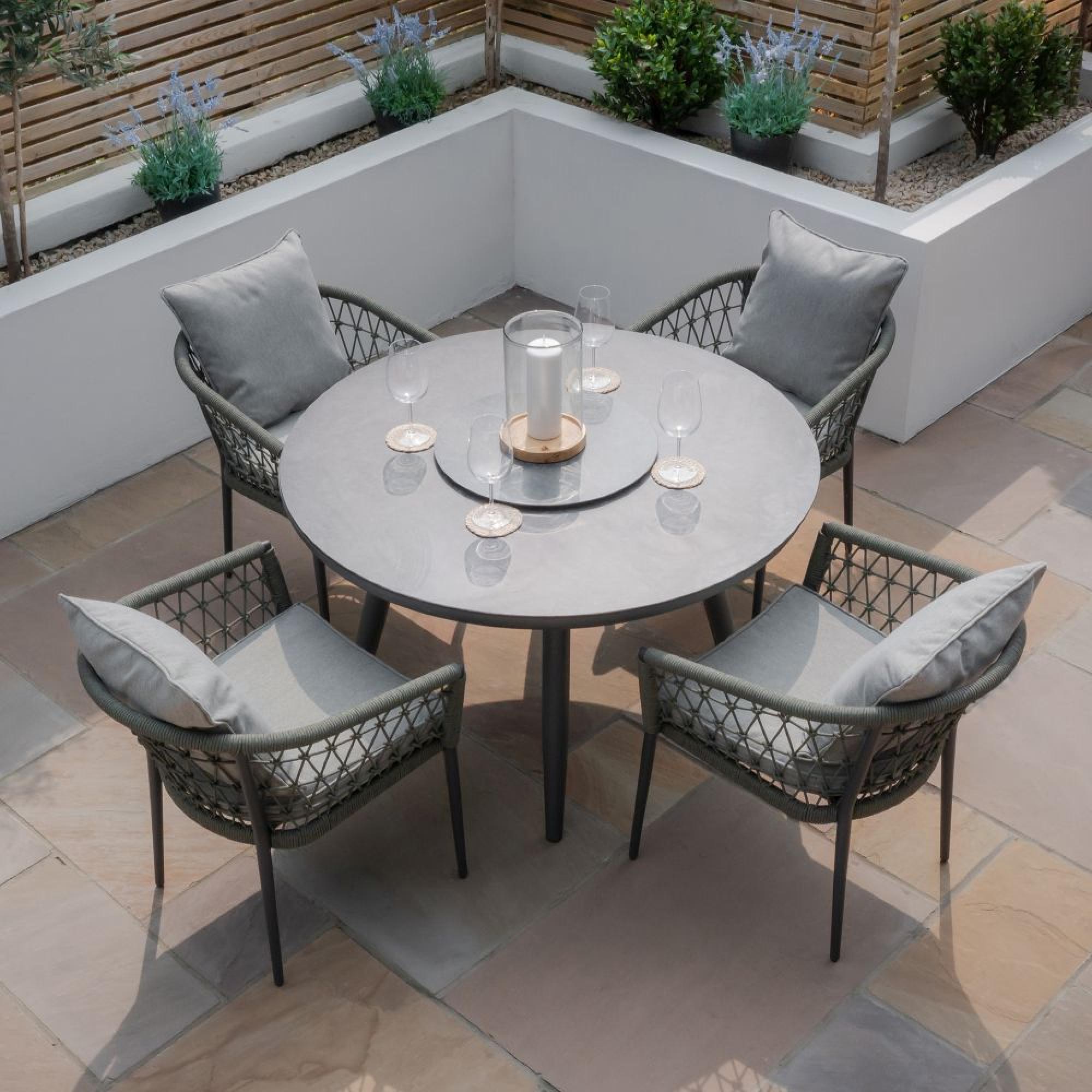 Product photograph of Maze Monaco Ivy Green 4 Seat Lazy Susan Round Dining Set from Choice Furniture Superstore.