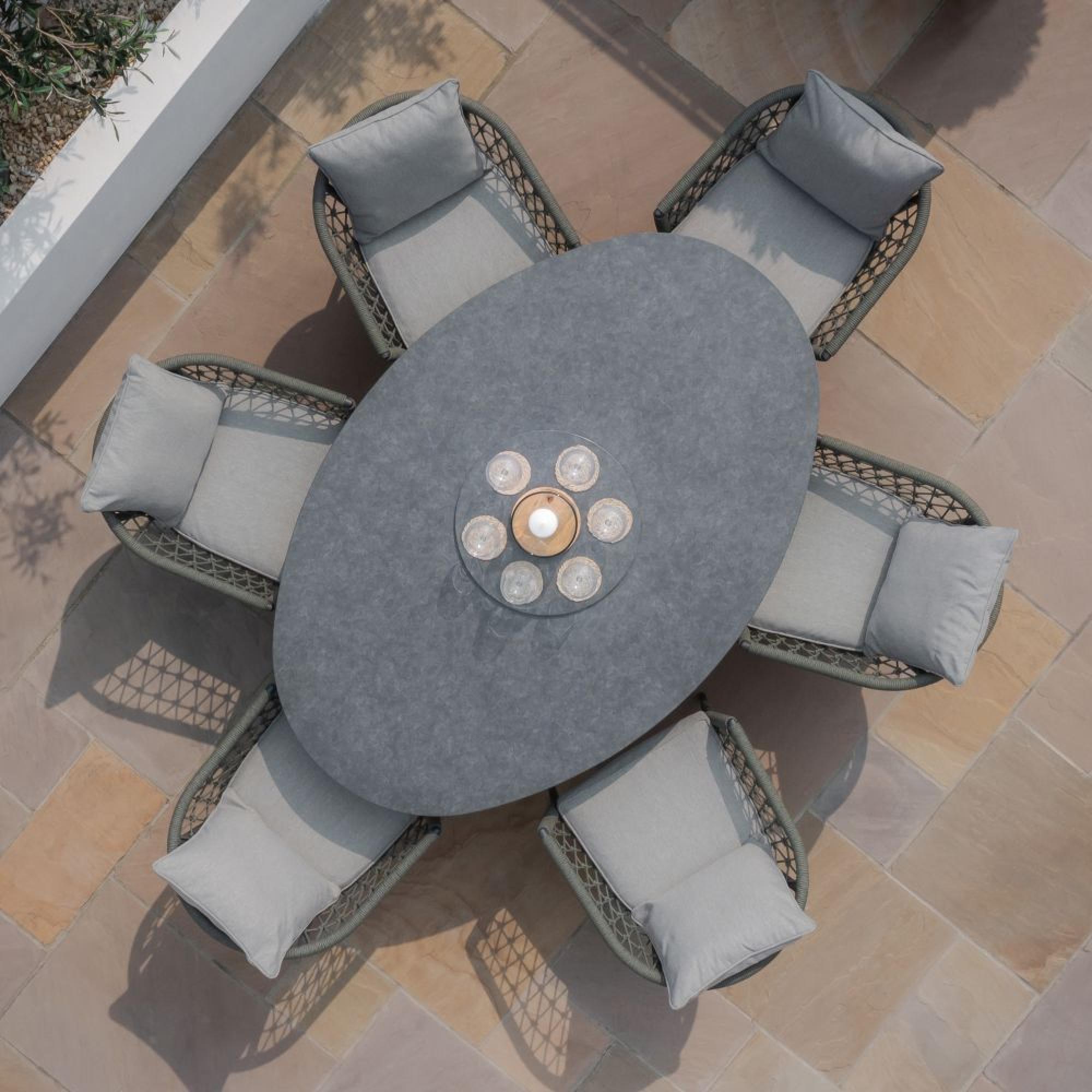 Product photograph of Maze Monaco Ivy Green 6 Seat Lazy Susan Oval Dining Set from Choice Furniture Superstore.