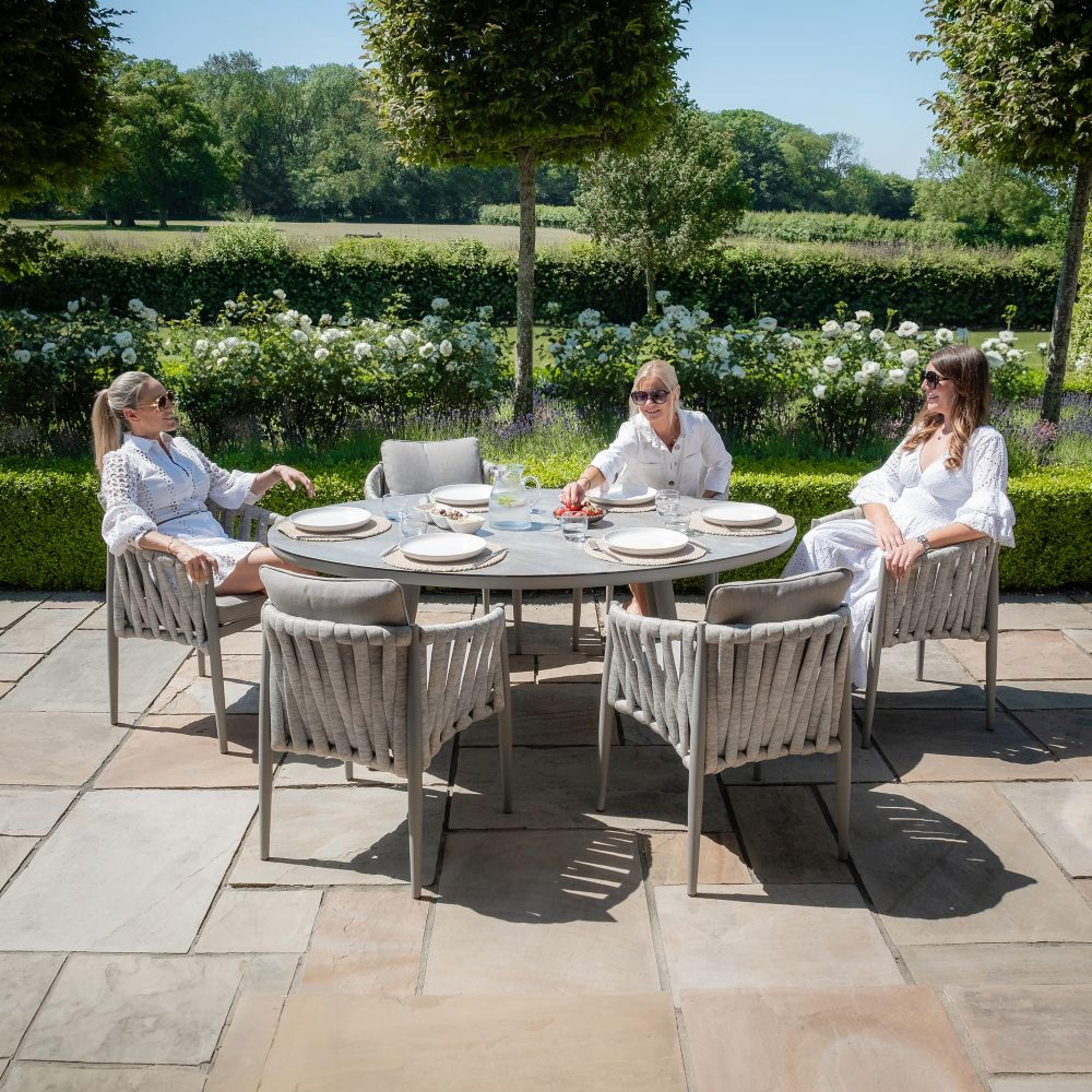 Product photograph of Maze Milan Cool Linen 6 Seat Oval Dining Set from Choice Furniture Superstore.