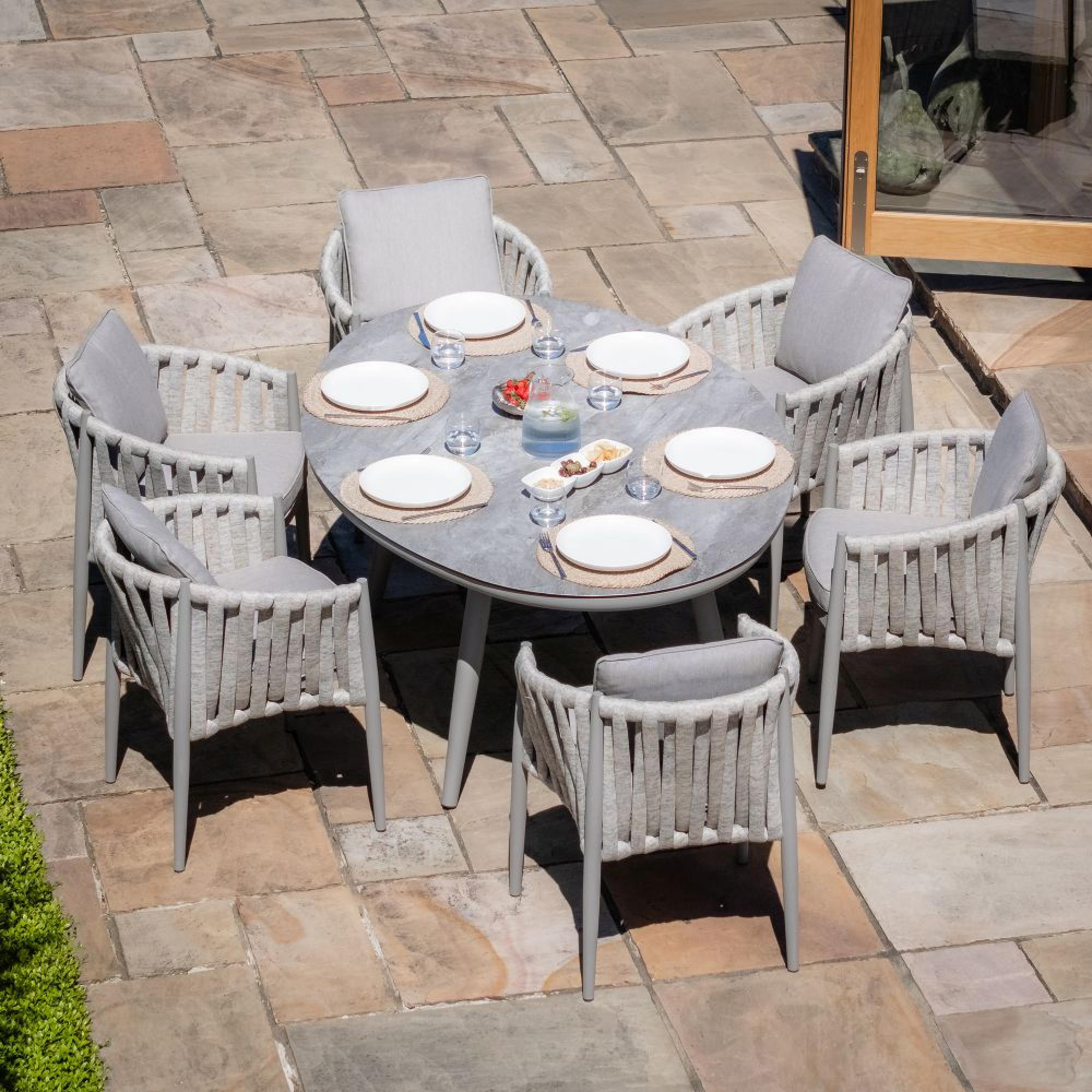Product photograph of Maze Milan Cool Linen 6 Seat Oval Dining Set from Choice Furniture Superstore.