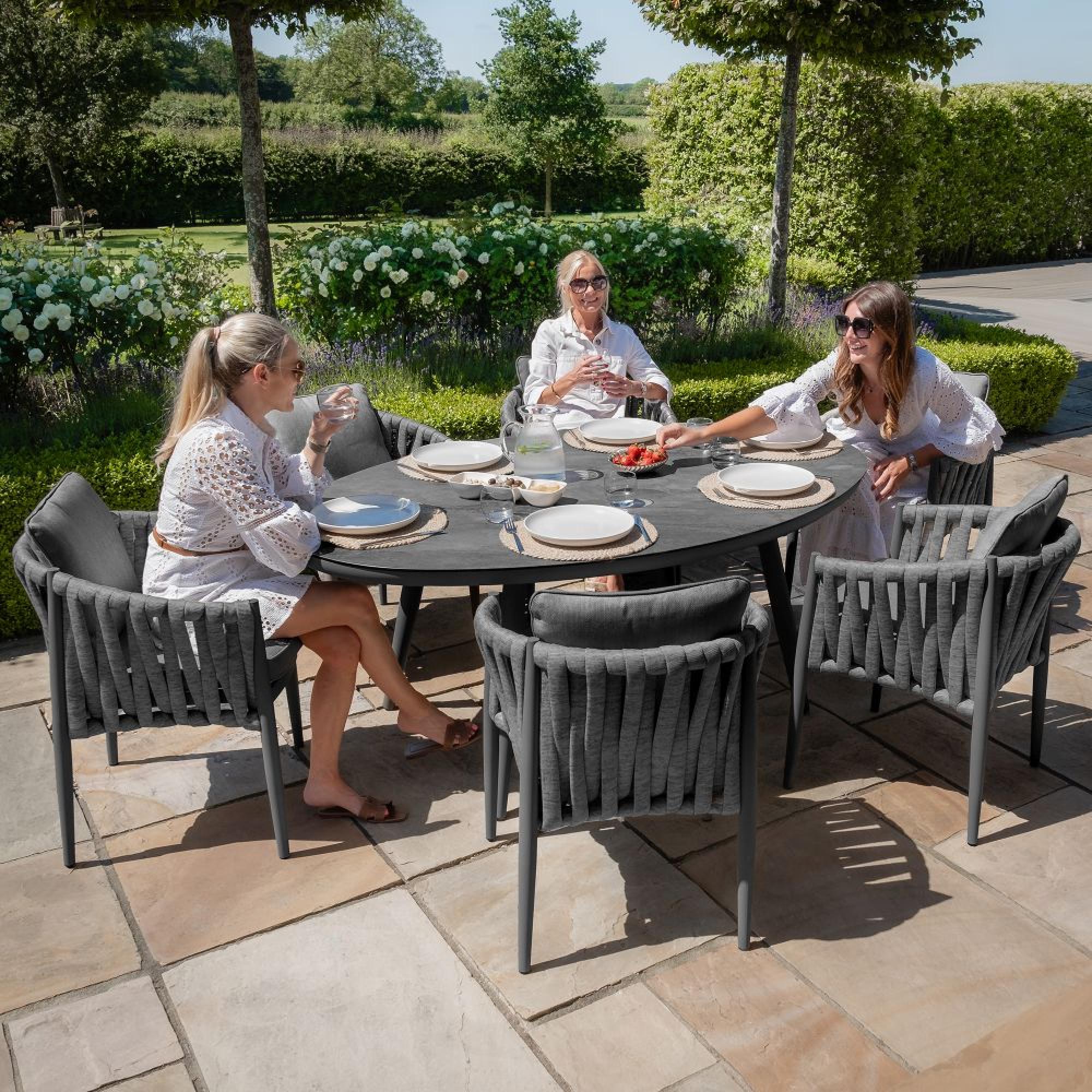 Product photograph of Maze Milan Charcoal 6 Seat Oval Dining Set from Choice Furniture Superstore.