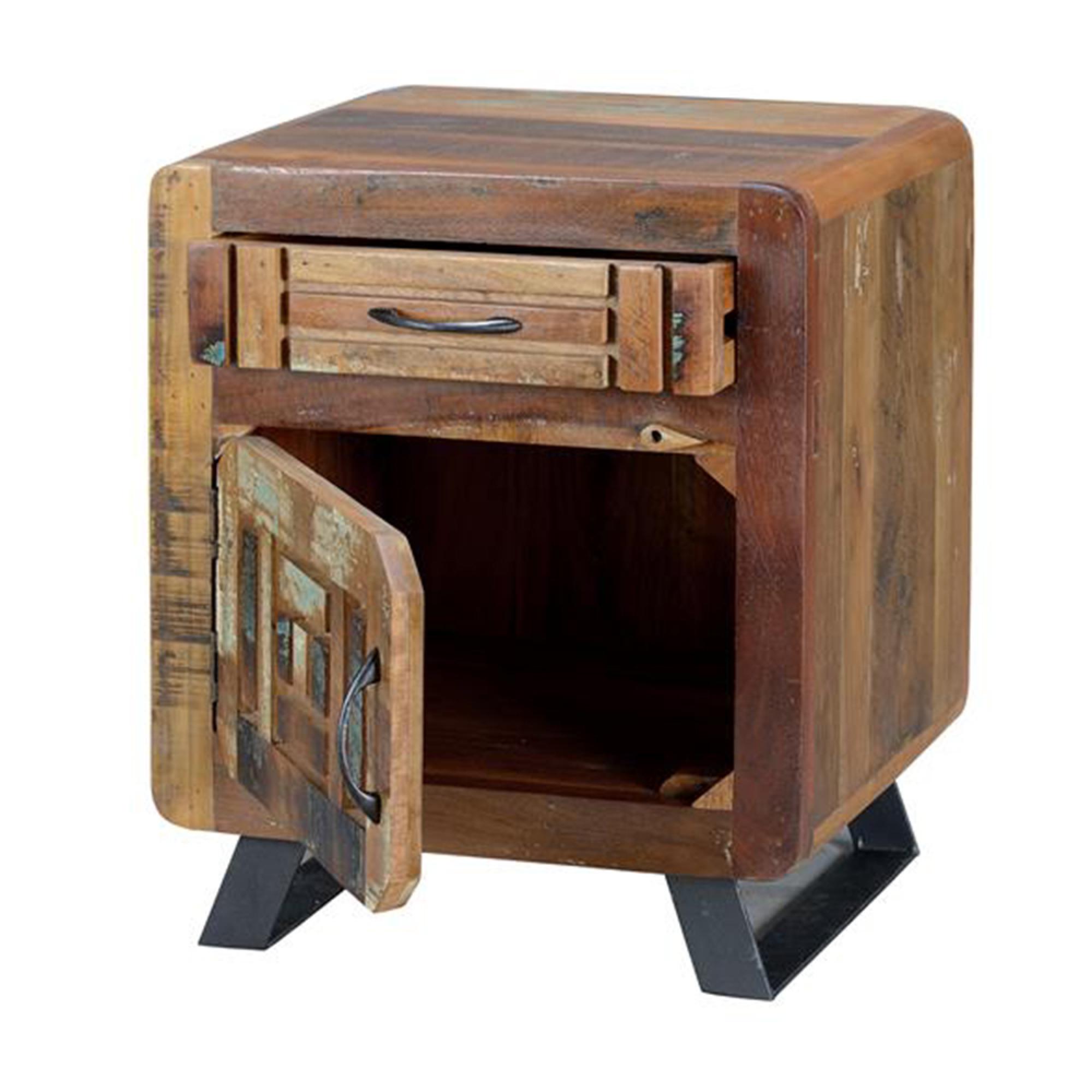 Product photograph of Zangird Recycled Wood 1 Door Bedside Table from Choice Furniture Superstore.