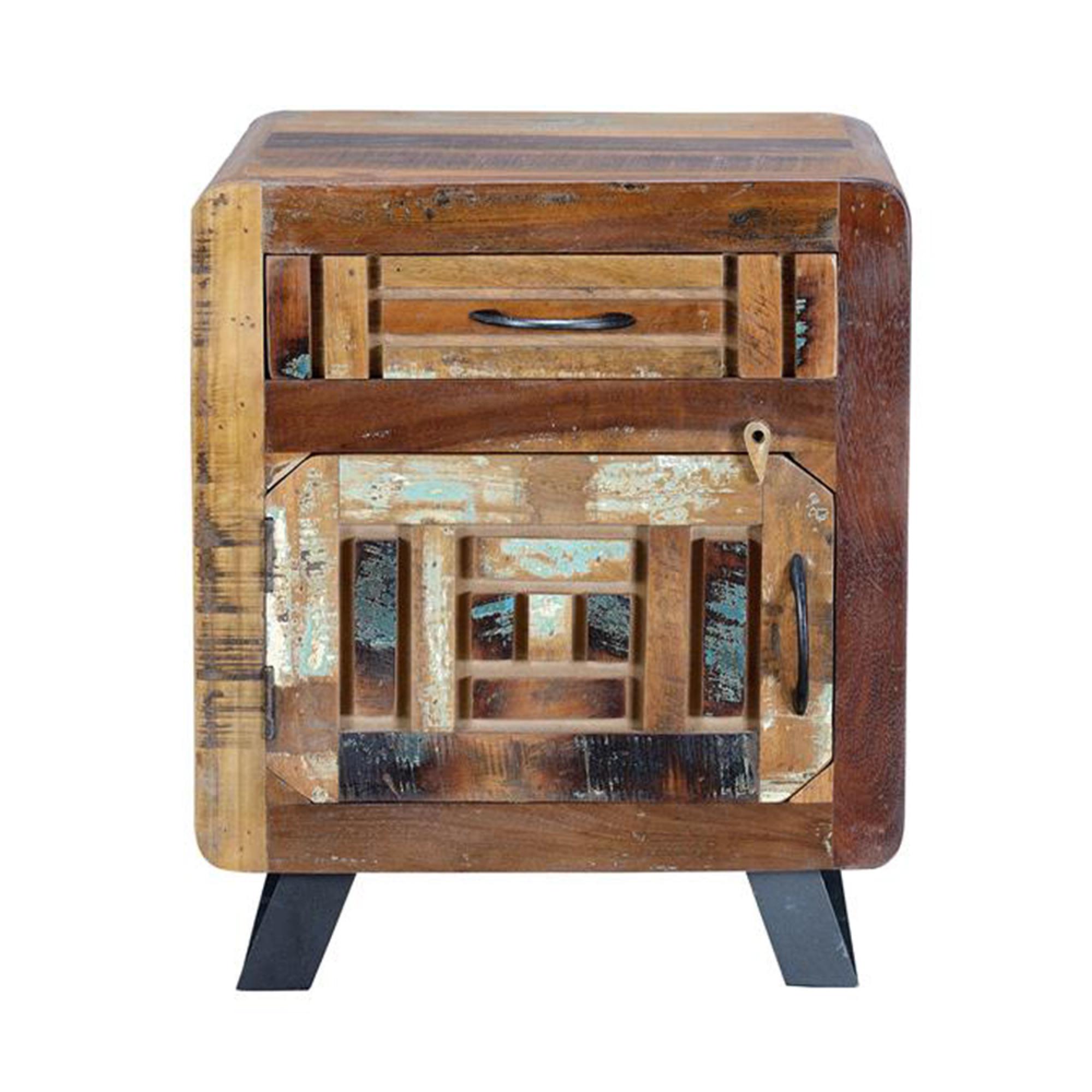 Product photograph of Zangird Recycled Wood 1 Door Bedside Table from Choice Furniture Superstore.