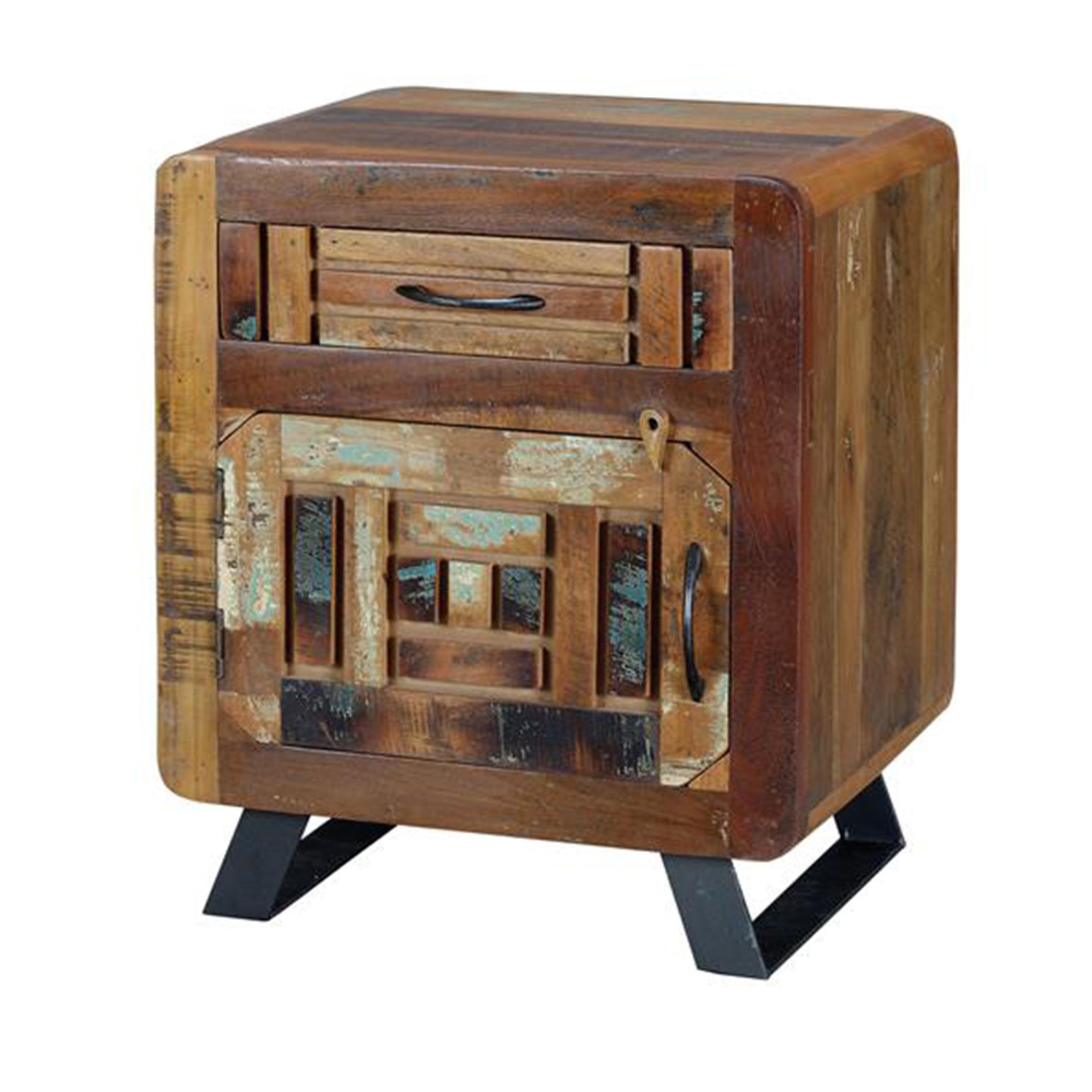 Product photograph of Zangird Recycled Wood 1 Door Bedside Table from Choice Furniture Superstore.