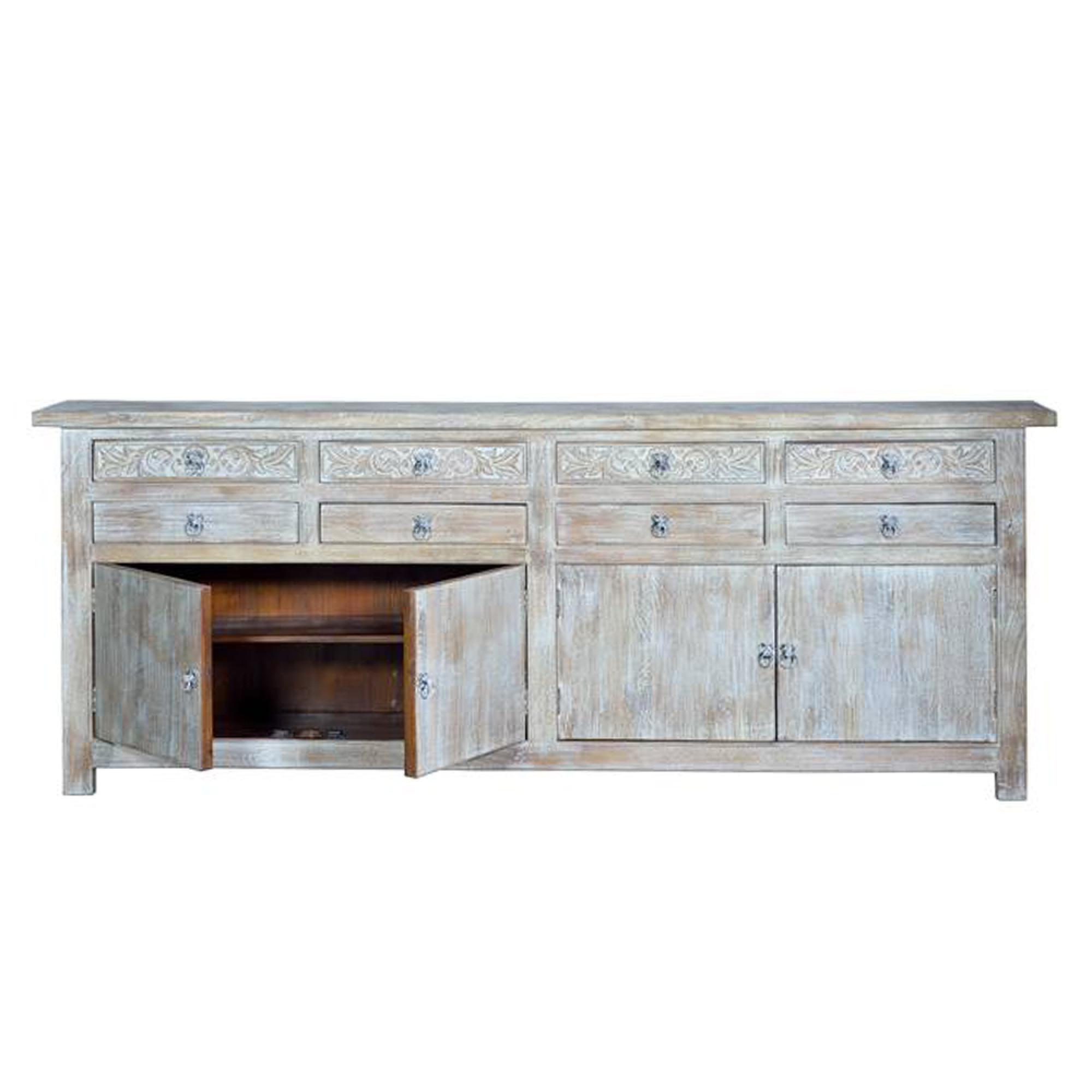 Product photograph of Soleil White Washed Mango Wood Extra Large 4 Door Sideboard - 200cm from Choice Furniture Superstore.