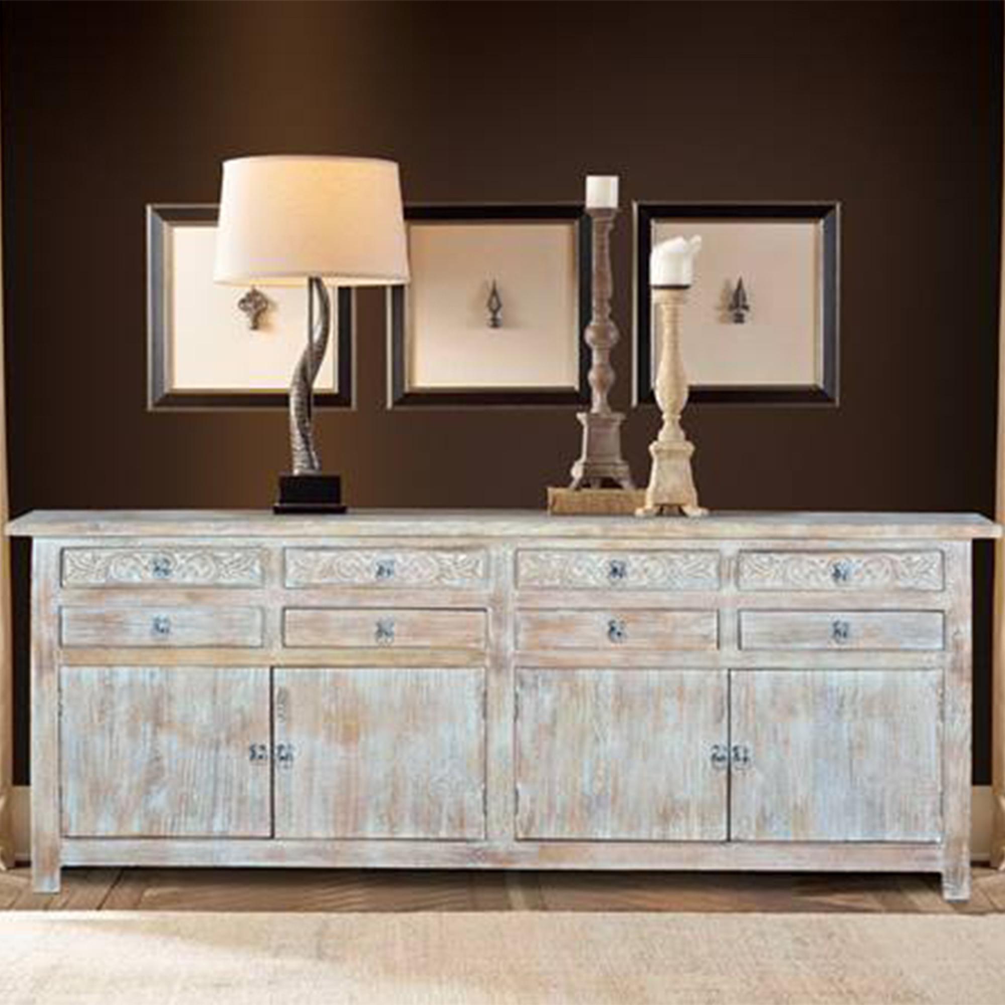 Product photograph of Soleil White Washed Mango Wood Extra Large 4 Door Sideboard - 200cm from Choice Furniture Superstore.
