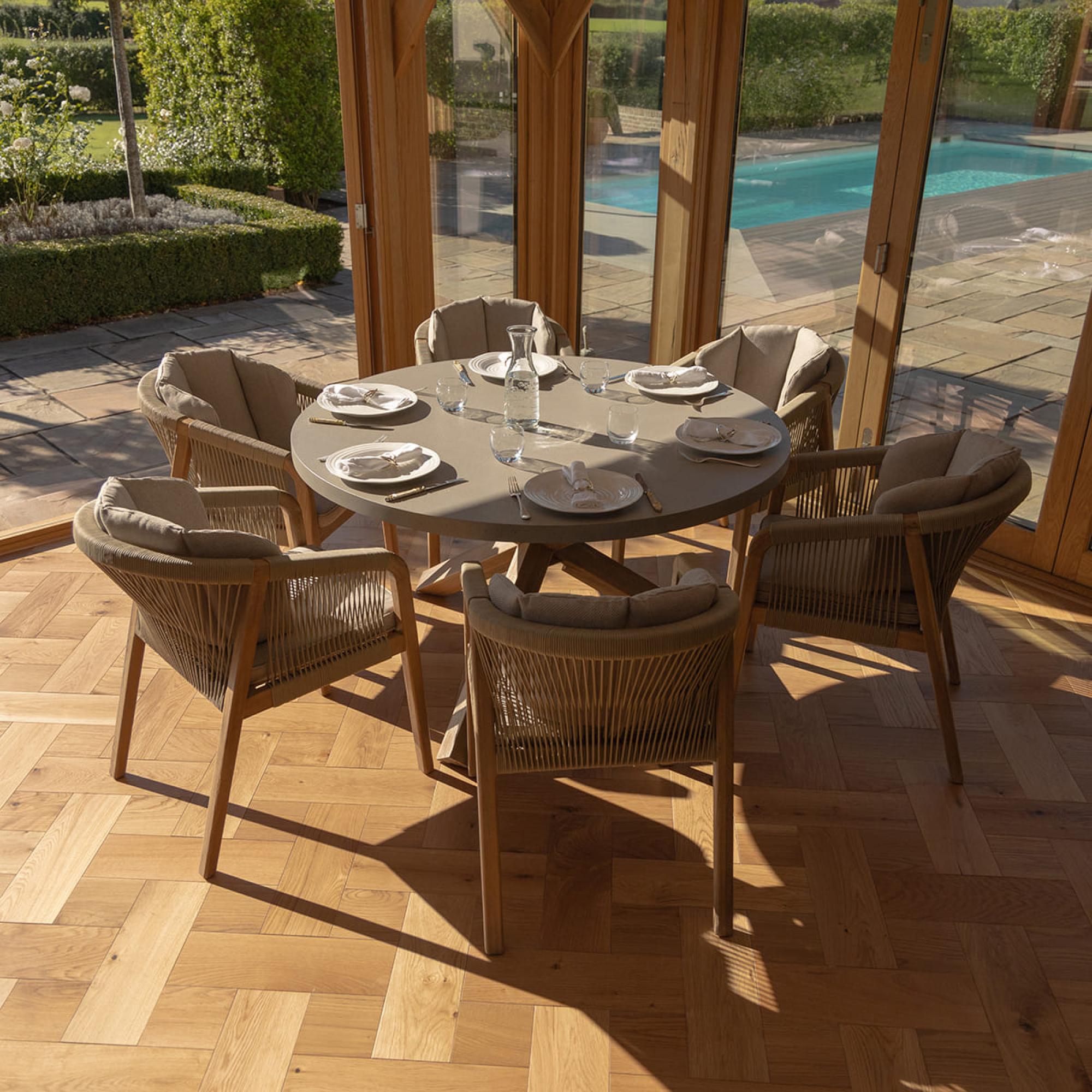 Product photograph of Maze Martinique Light Brown 6 Seat Round Dining Set from Choice Furniture Superstore.