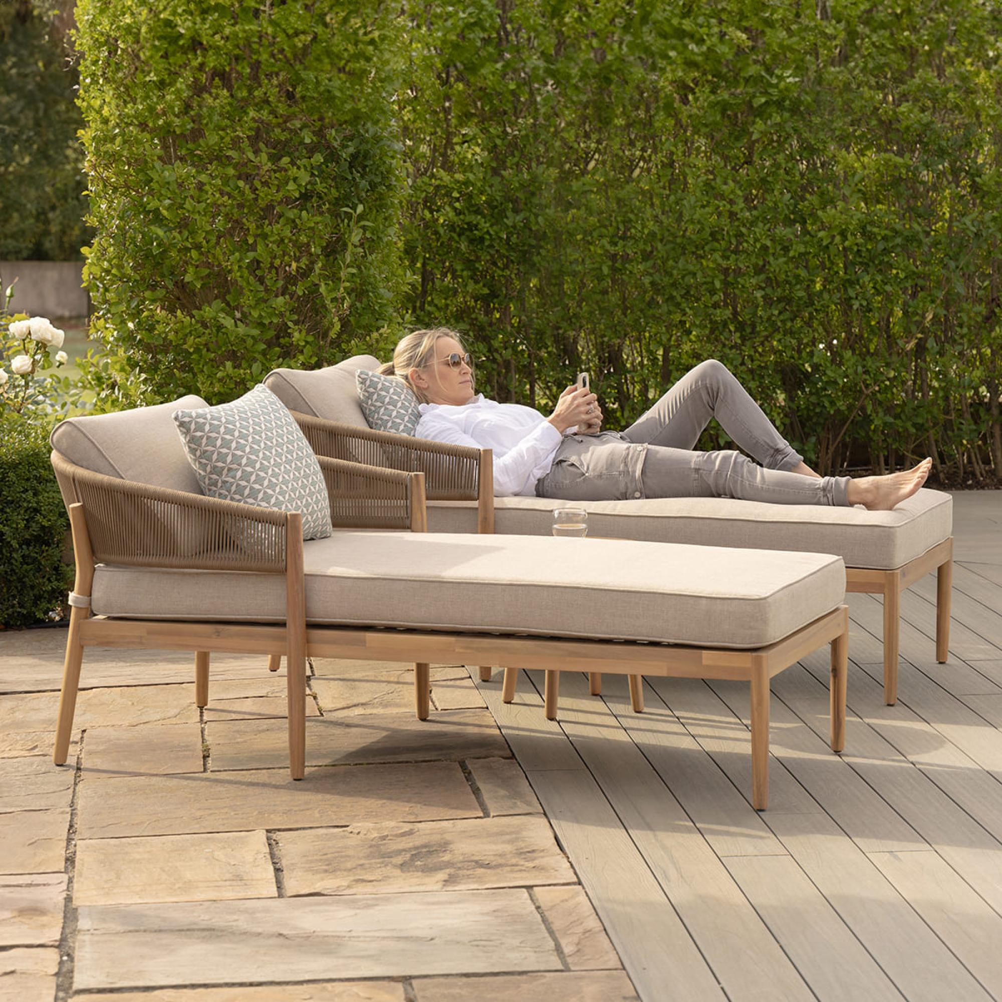 Product photograph of Maze Porto Sandstone Double Sunlounger Set from Choice Furniture Superstore.