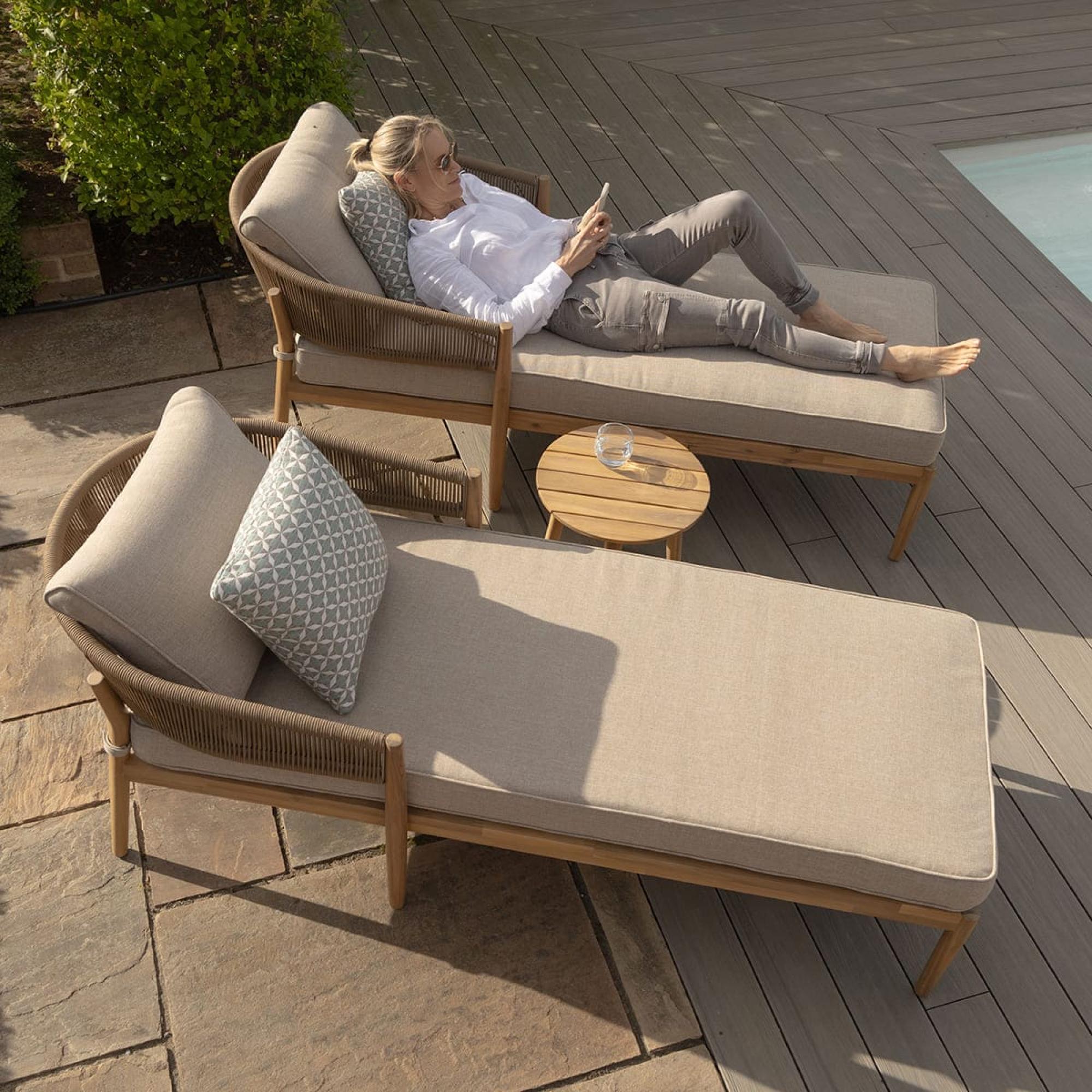 Product photograph of Maze Porto Sandstone Double Sunlounger Set from Choice Furniture Superstore.