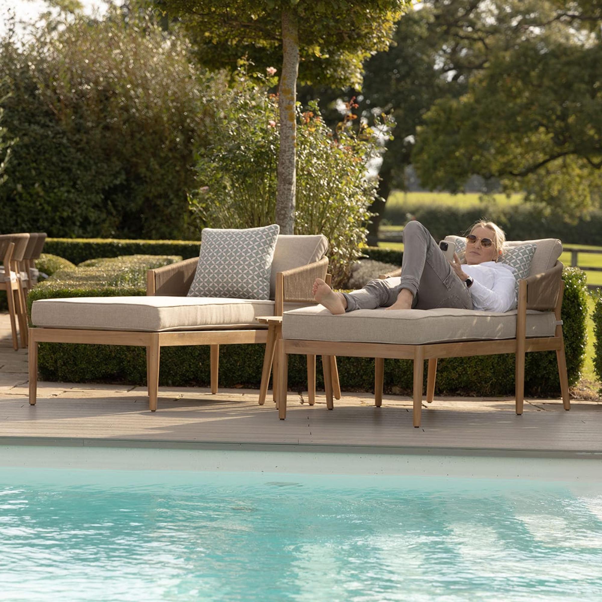 Product photograph of Maze Porto Sandstone Double Sunlounger Set from Choice Furniture Superstore.