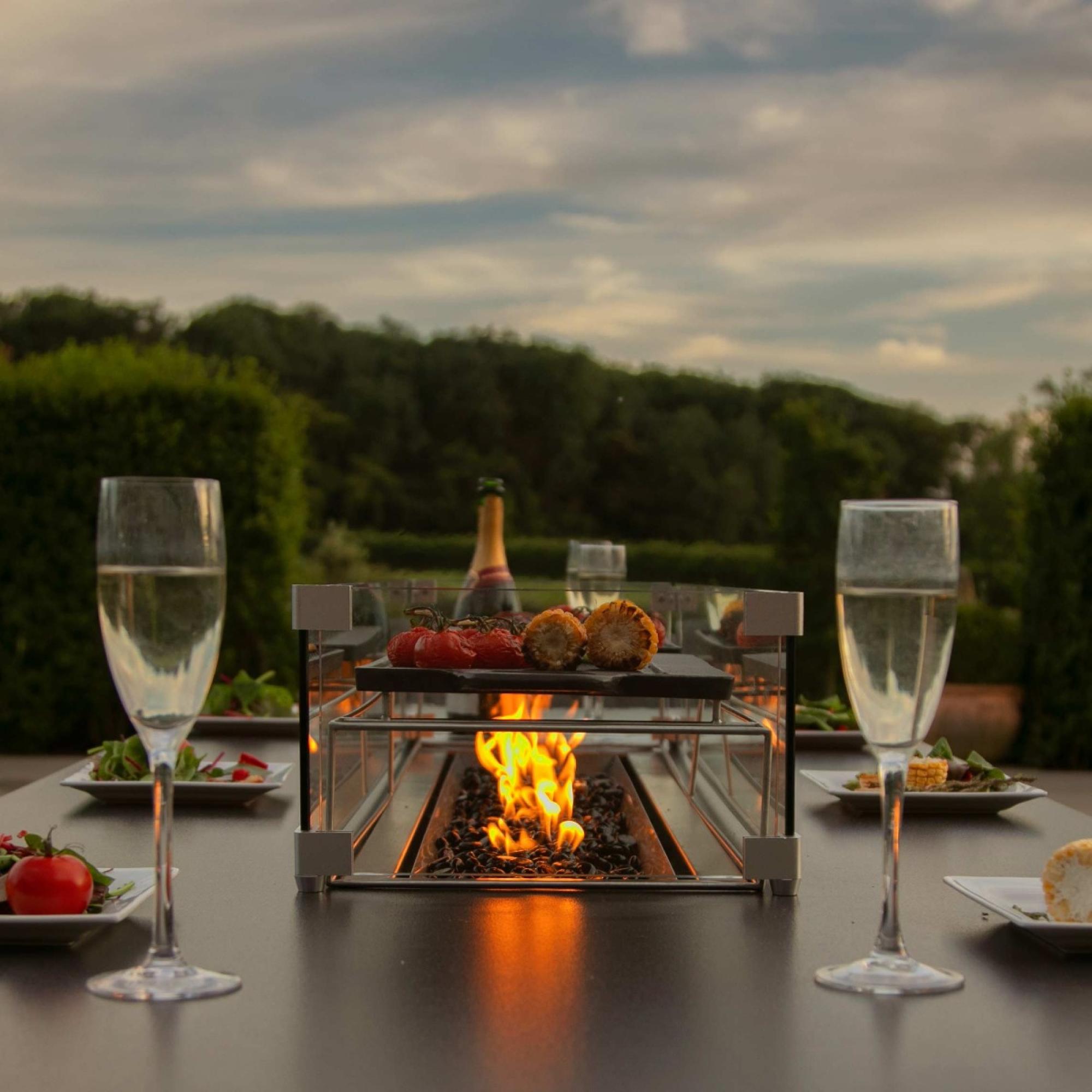 Product photograph of Maze Ambition Flanelle 8 Seat Fire Pit Dining Set from Choice Furniture Superstore.