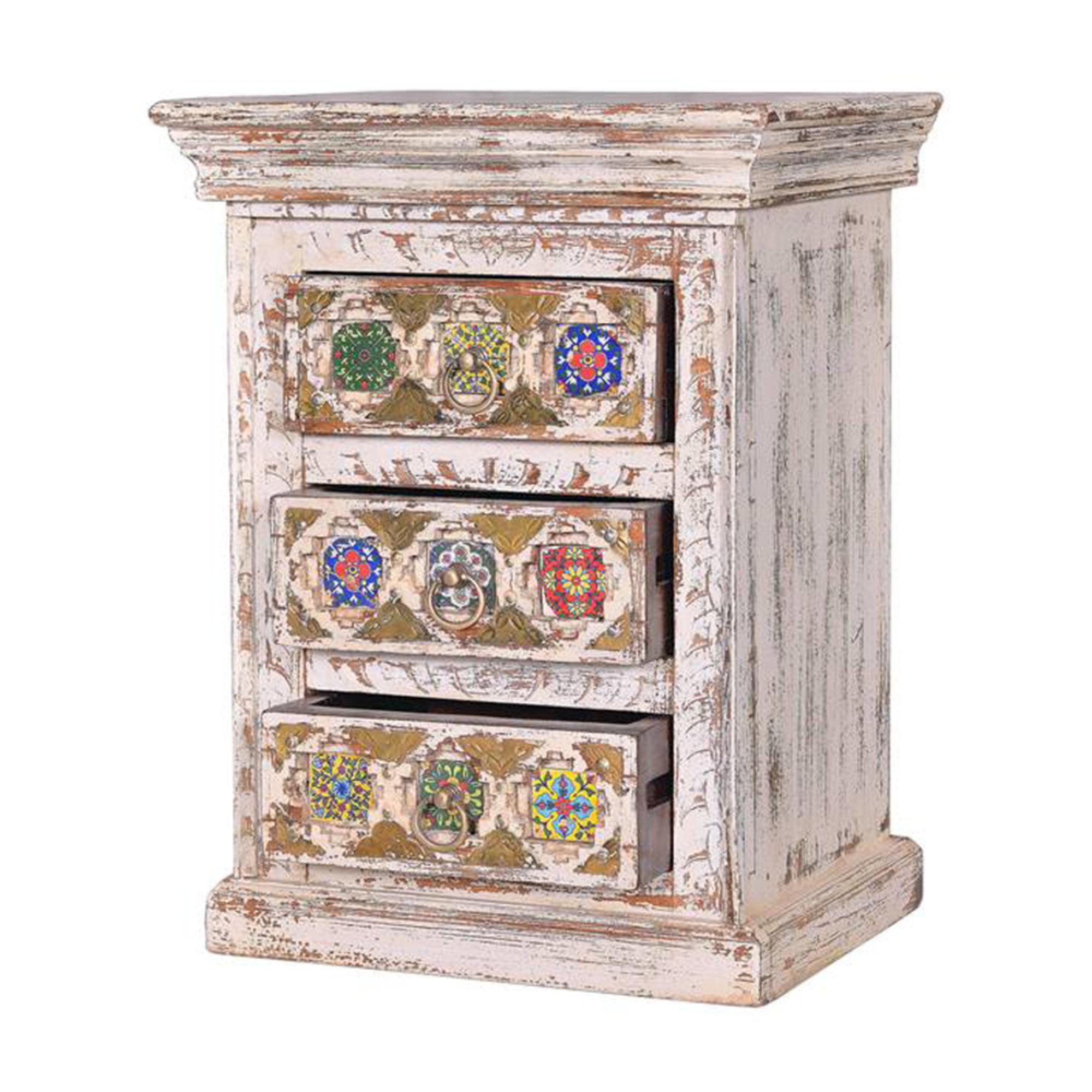 Product photograph of Awendaw Mango Wood 3 Drawer Bedside Cabinet from Choice Furniture Superstore.
