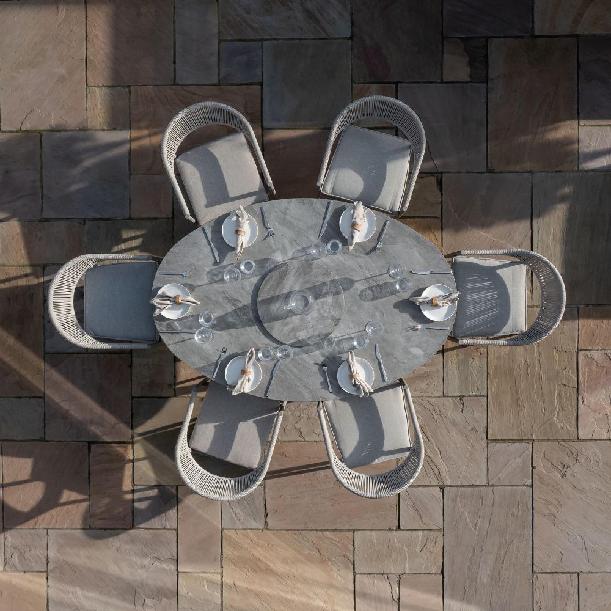 Product photograph of Maze Florence Cool Linen 6 Seat Lazy Susan Oval Dining Set from Choice Furniture Superstore.