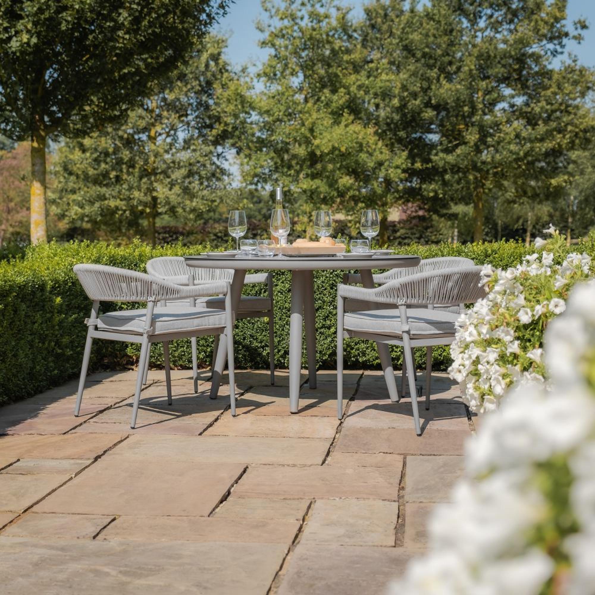 Product photograph of Maze Florence Cool Linen 4 Seat Lazy Susan Round Dining Set from Choice Furniture Superstore.