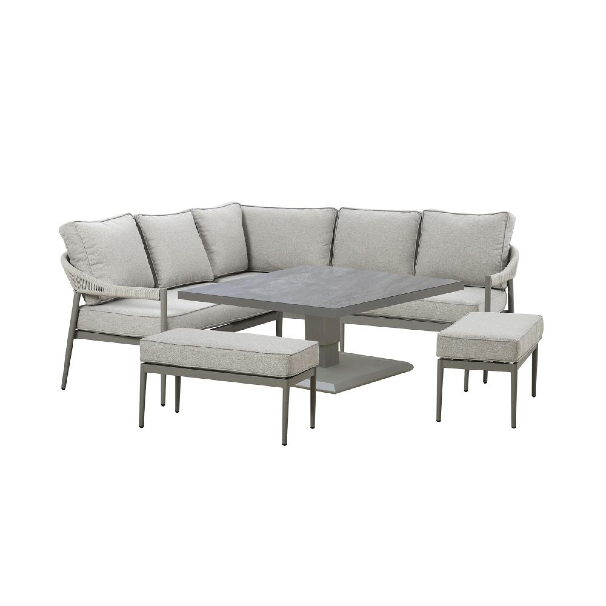 Product photograph of Maze Florence Cool Linen Small Corner Dining Set With Square Rising Table from Choice Furniture Superstore.