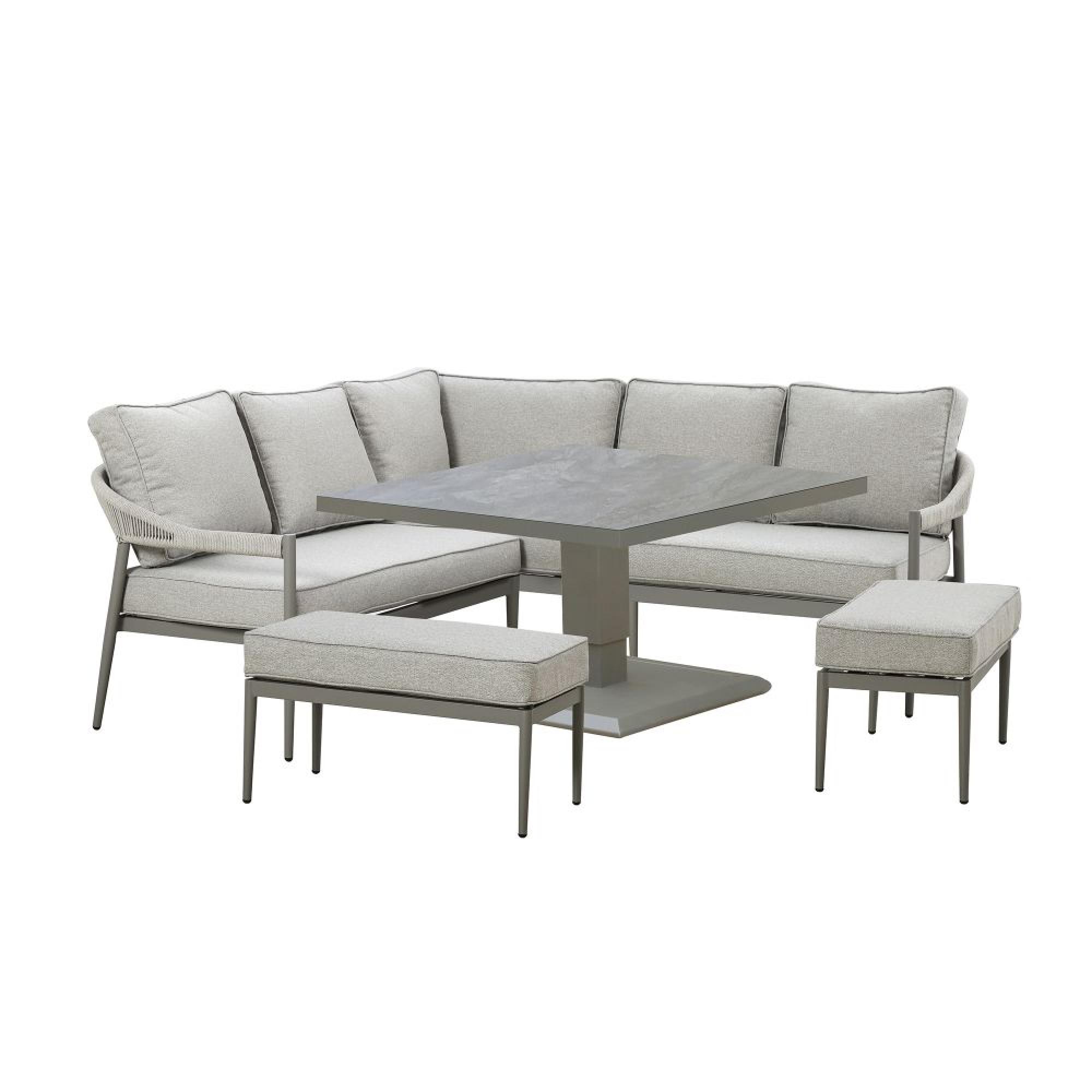 Product photograph of Maze Florence Cool Linen Small Corner Dining Set With Square Rising Table from Choice Furniture Superstore.